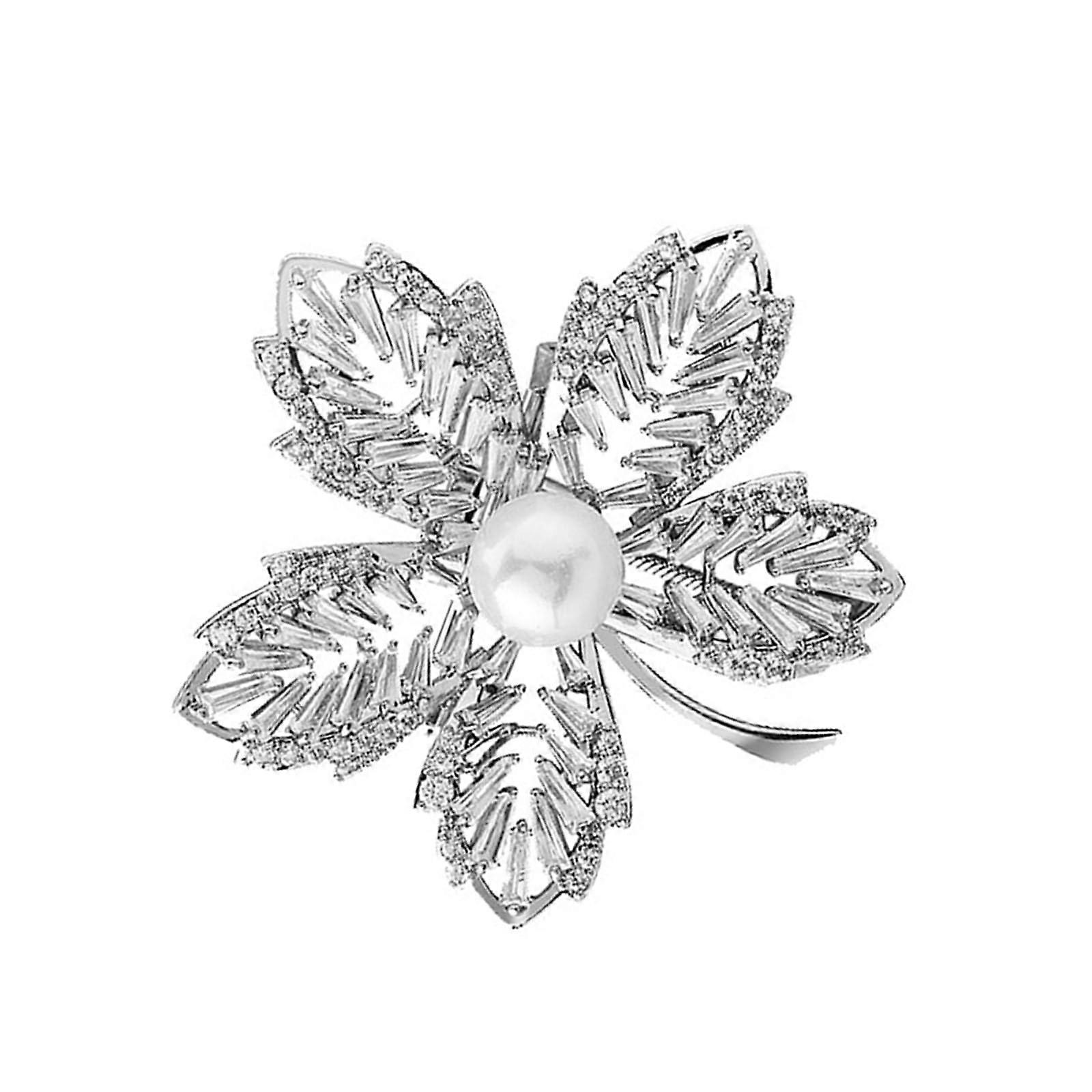 Maple Leaf Brooch with Crystals and Pearls, Elegant Design for Business Meetings or Evening Events, Unique Fashion Accessory