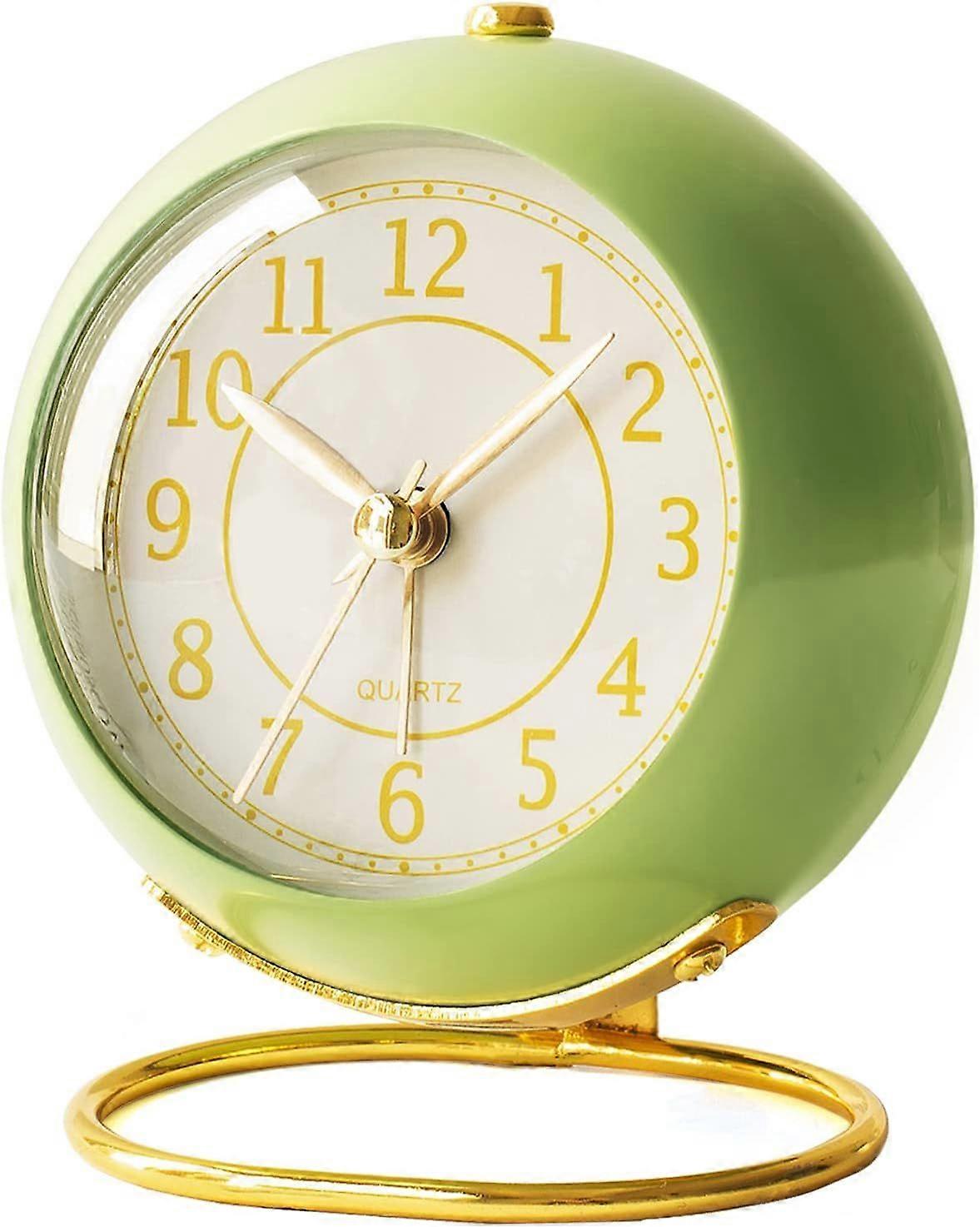Small Table Clock, Retro Bedroom Table Vintage Analog Alarm Clock, Silent Non-Ticking Gold Clock, Bedside Table Decor Aesthetic (Green)