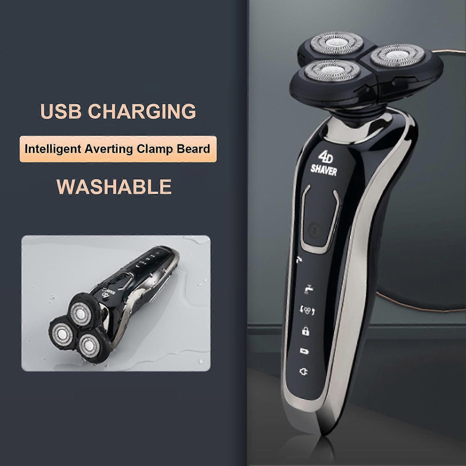 Electric Shaver Multi-Functional Rechargeable Shaving-Razor Washable Floating Three-Blade Beard-Razor