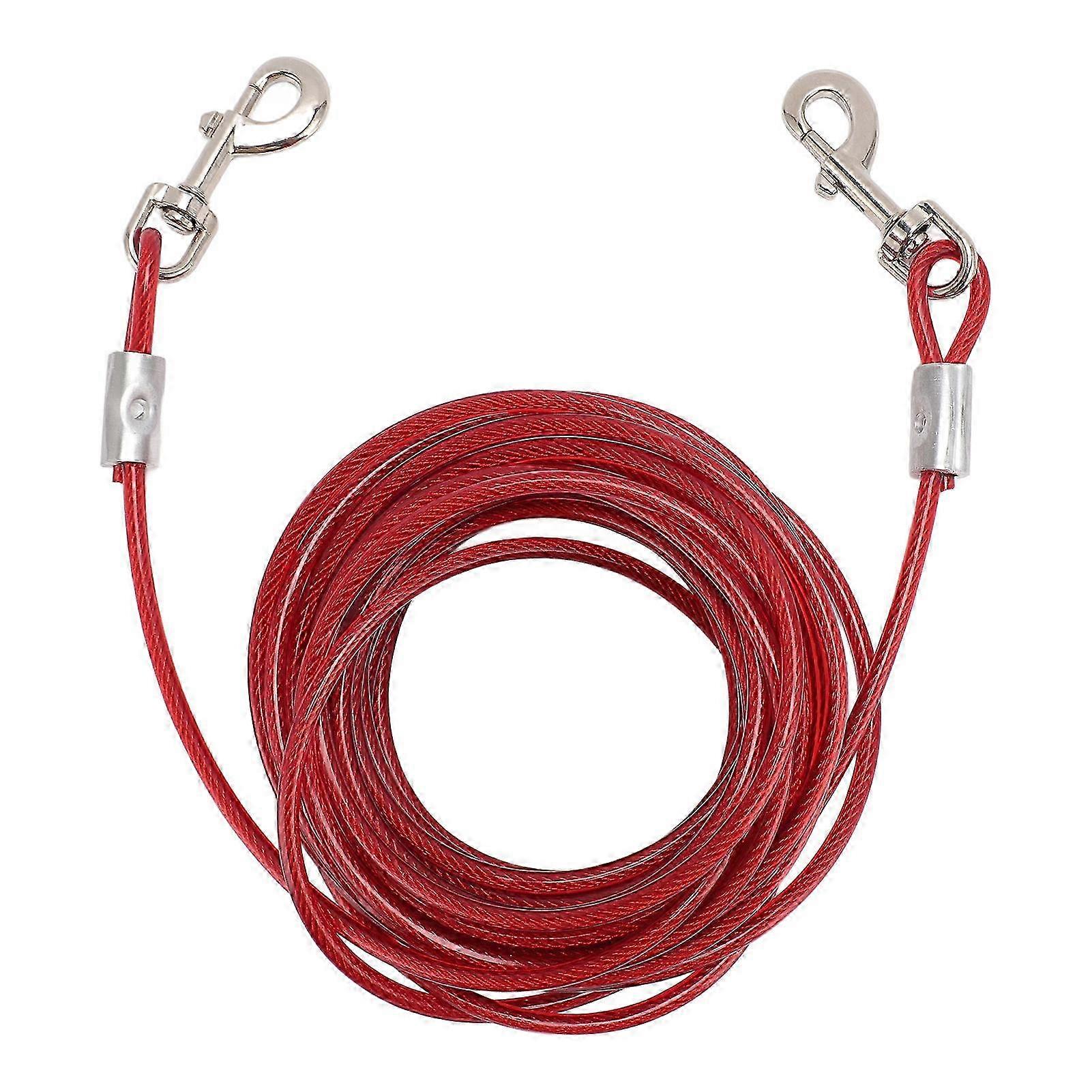 Bite-Resistant Dog Tie Out Cable Leash - Steel Wire with Double Head for Small, Medium & Large Dogs, Red 6mm x 5m / 0.24in x 16.4ft