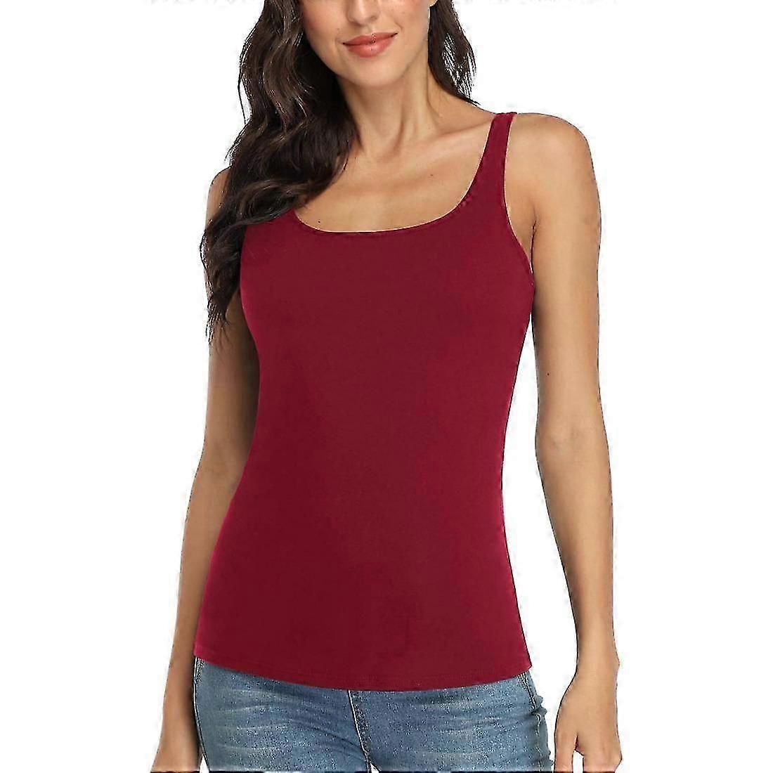 نسائي بلوزة قطن بدون أكمام مع حمالة صدر رف وأشرطة أعرض قابلة للتعديل - أساسي Camisole Cami للارتداء اليومي المريح من Charmleaks