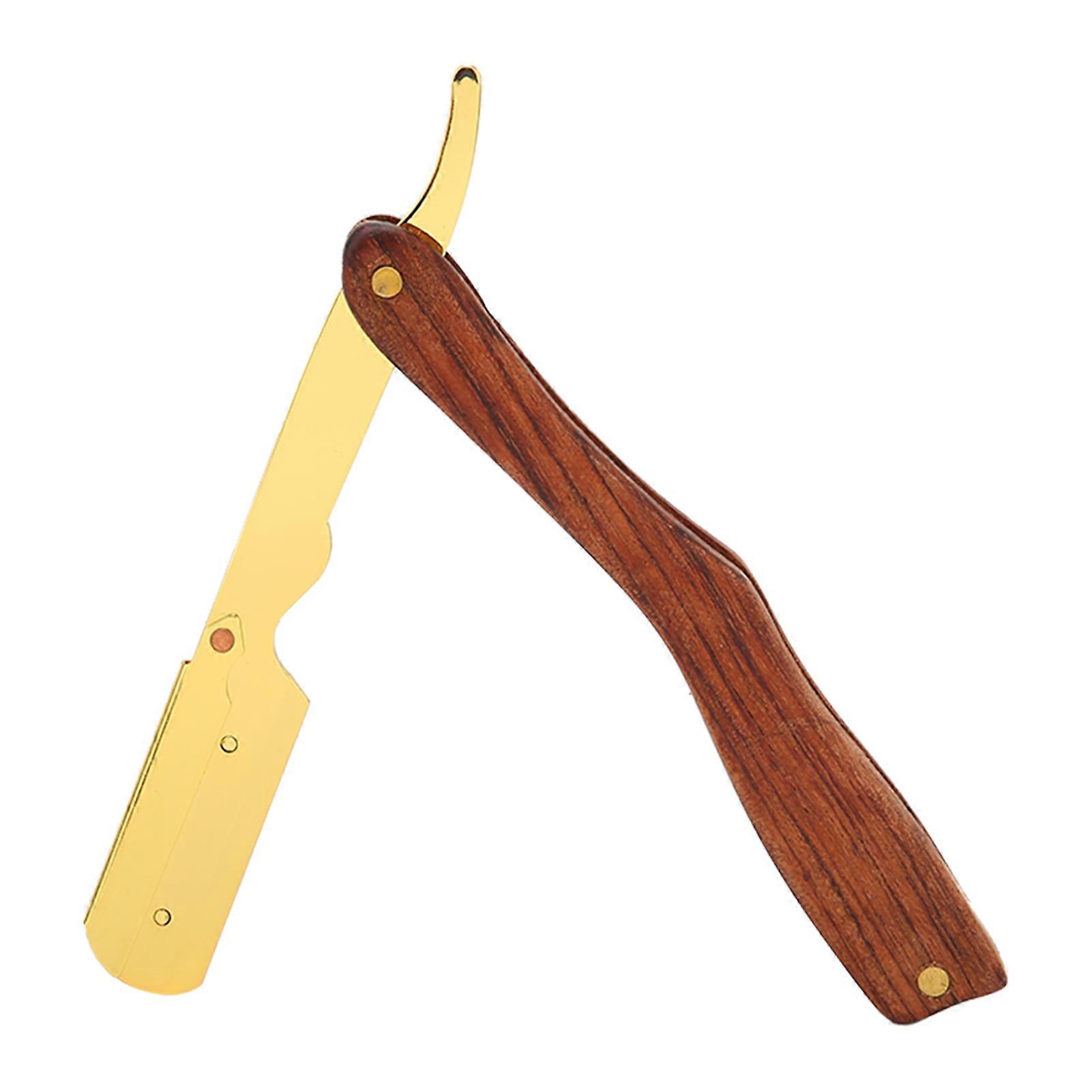 Manual Straight Edge Razor Non Slip Wood Straight Vintage Razors Without Blade for MenS80‑7 Gold