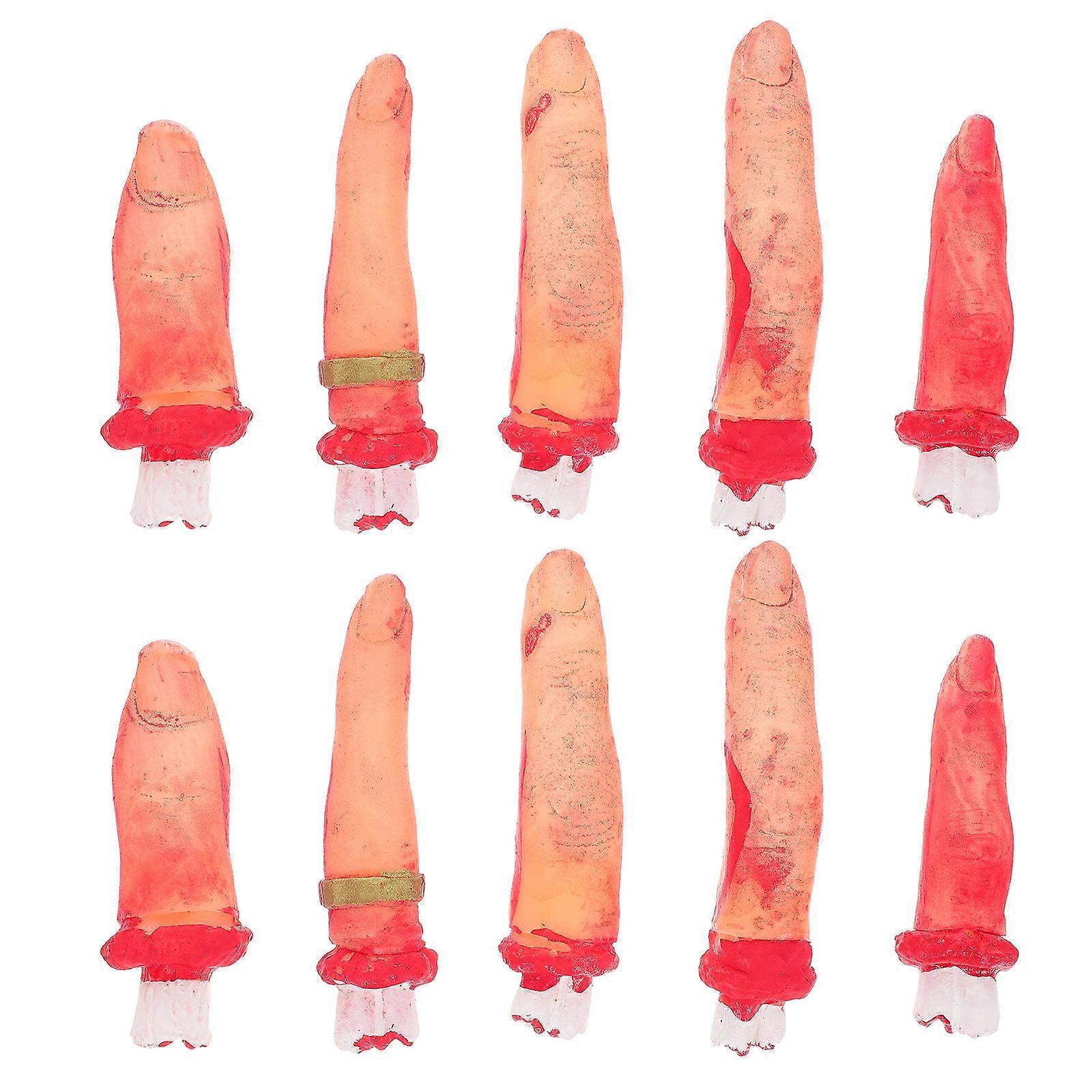 10PCS Severed Bloodied Finger Props for Halloween Horror Party Decor – Fake Scary Bloody Fingers for Pranks, Cosplay & Haunted House Displays