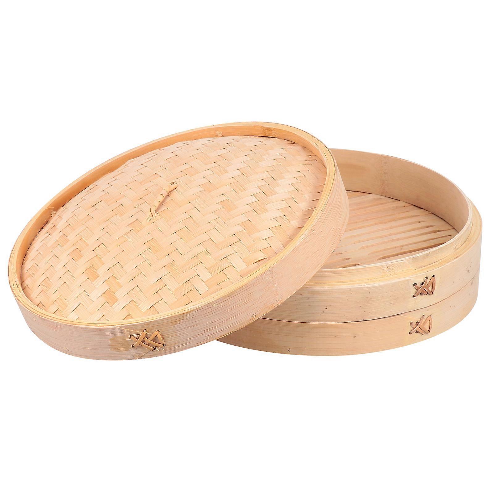 1 Set Handmade Bamboo Steamer Kitchen Food Steamer with Lid Cooking Tool