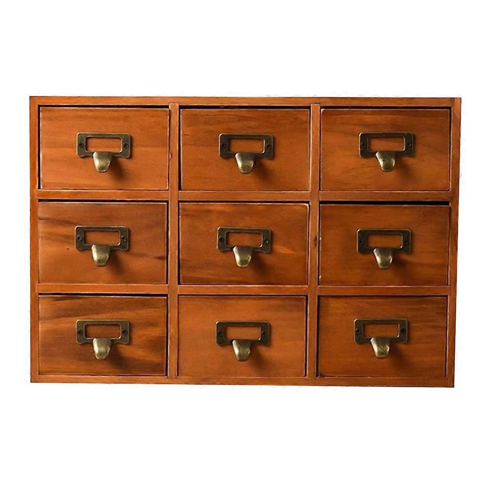 Retro Style Jewelry Box with Nine Drawers for Bedroom Storage Use Portable Coffee Color 1pc