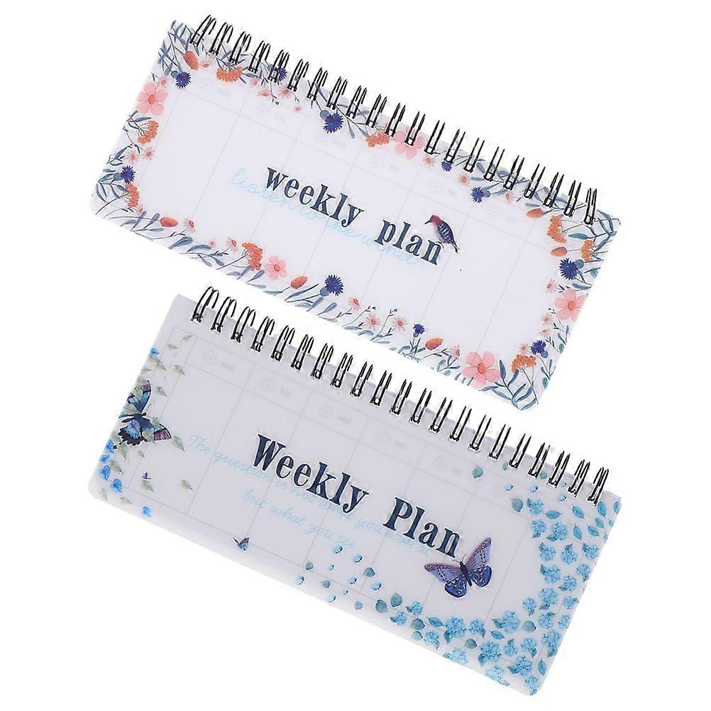 Tearable Weekly Planner Notebook Portable Coil Flip Rectangular Elegant Cover Design For Travel Use 2Pcs