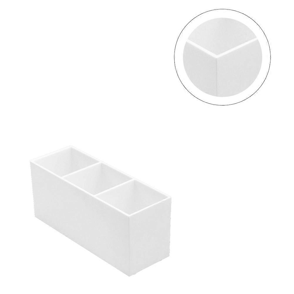 Durable 1pc Makeup Brush Storage Case with 3 Compartments – White Cosmetic Brush Display Box for Home and Office Organization