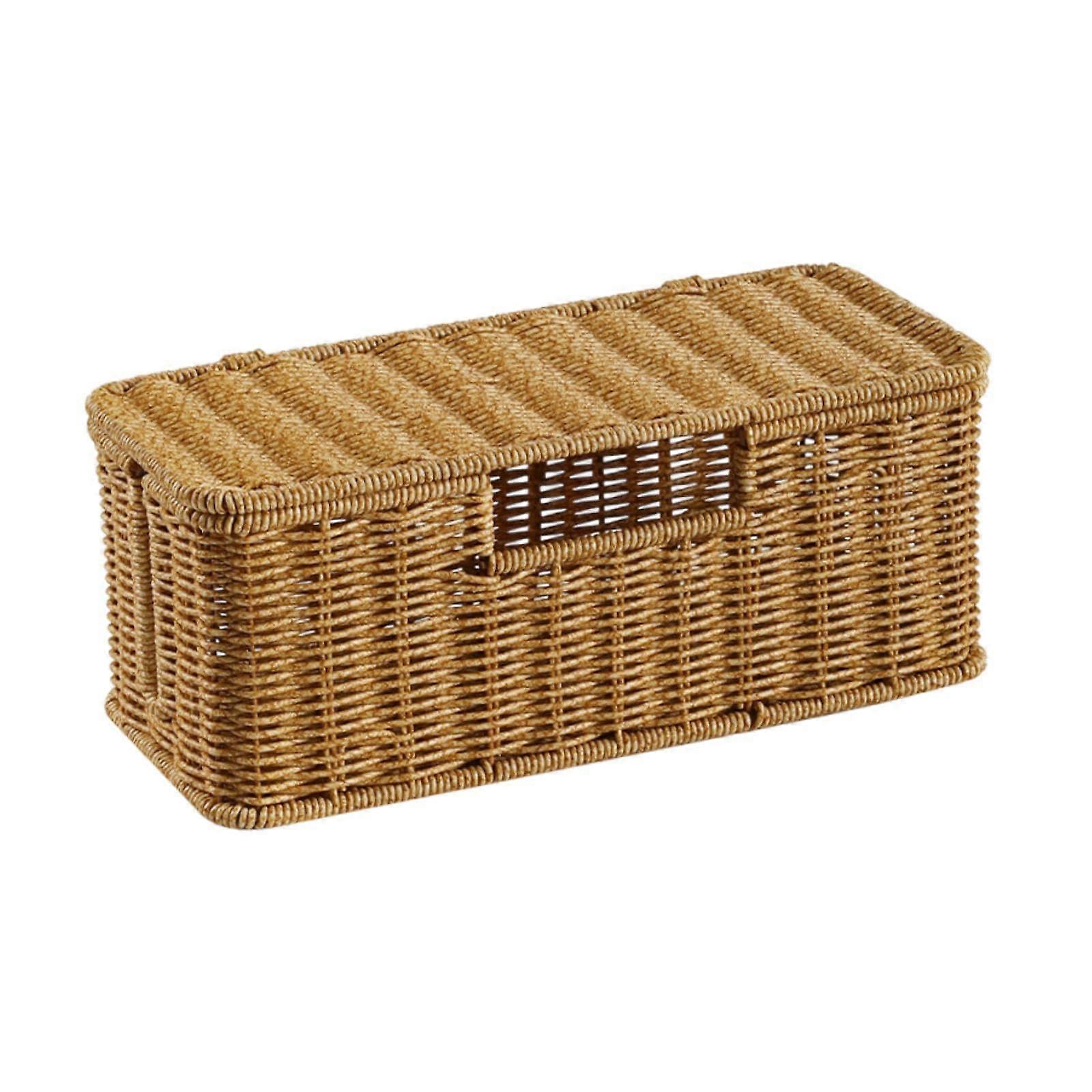 Imitation Rattan Cable Management Box with Lid for Drawers 32x14x13cm 3 Slots