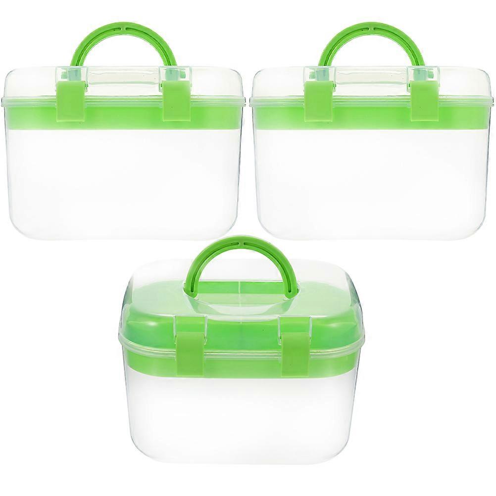 3Pcs Portable Double Layer Storage Box for Medicine Sewing Tools Cosmetics Green Plastic