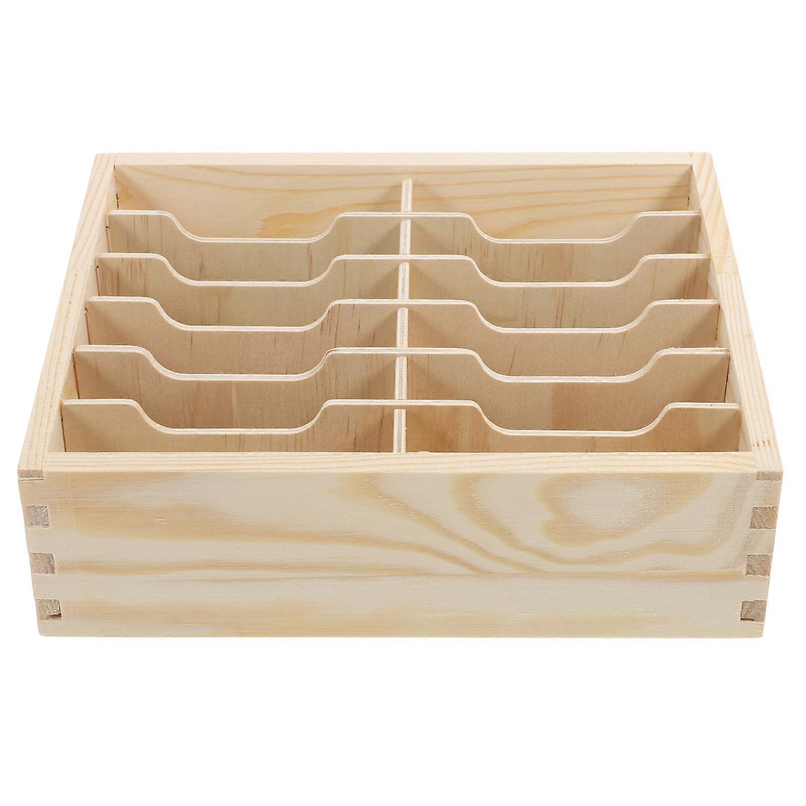 Wooden Mobile Phone Storage Box with 12 Compartments for Desktop Organization in Light Yellow