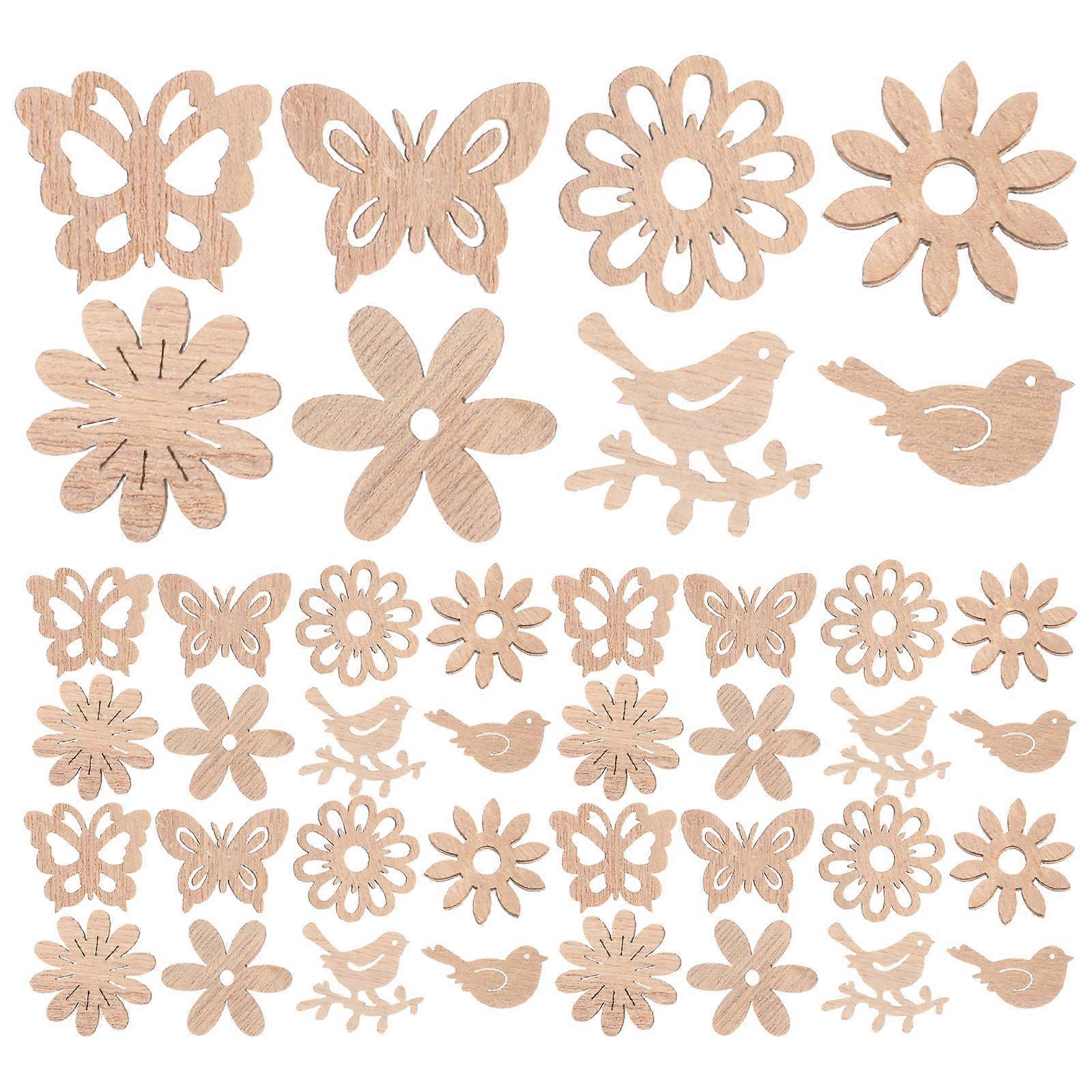 Wooden Embellishments for Decor Assorted Shapes and Sizes Unfinished Wood DIY Craft Supplies 50pcs
