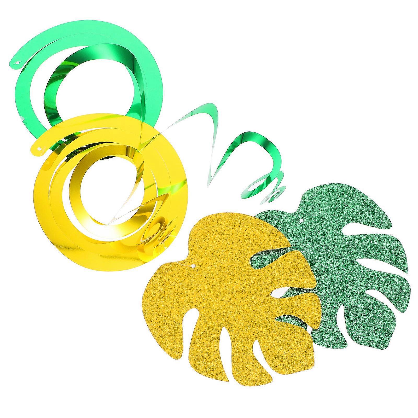 Tropical Leaves Hanging Swirl Decoration for Parties Made of PVC and Paper Multi Color 18 Pieces