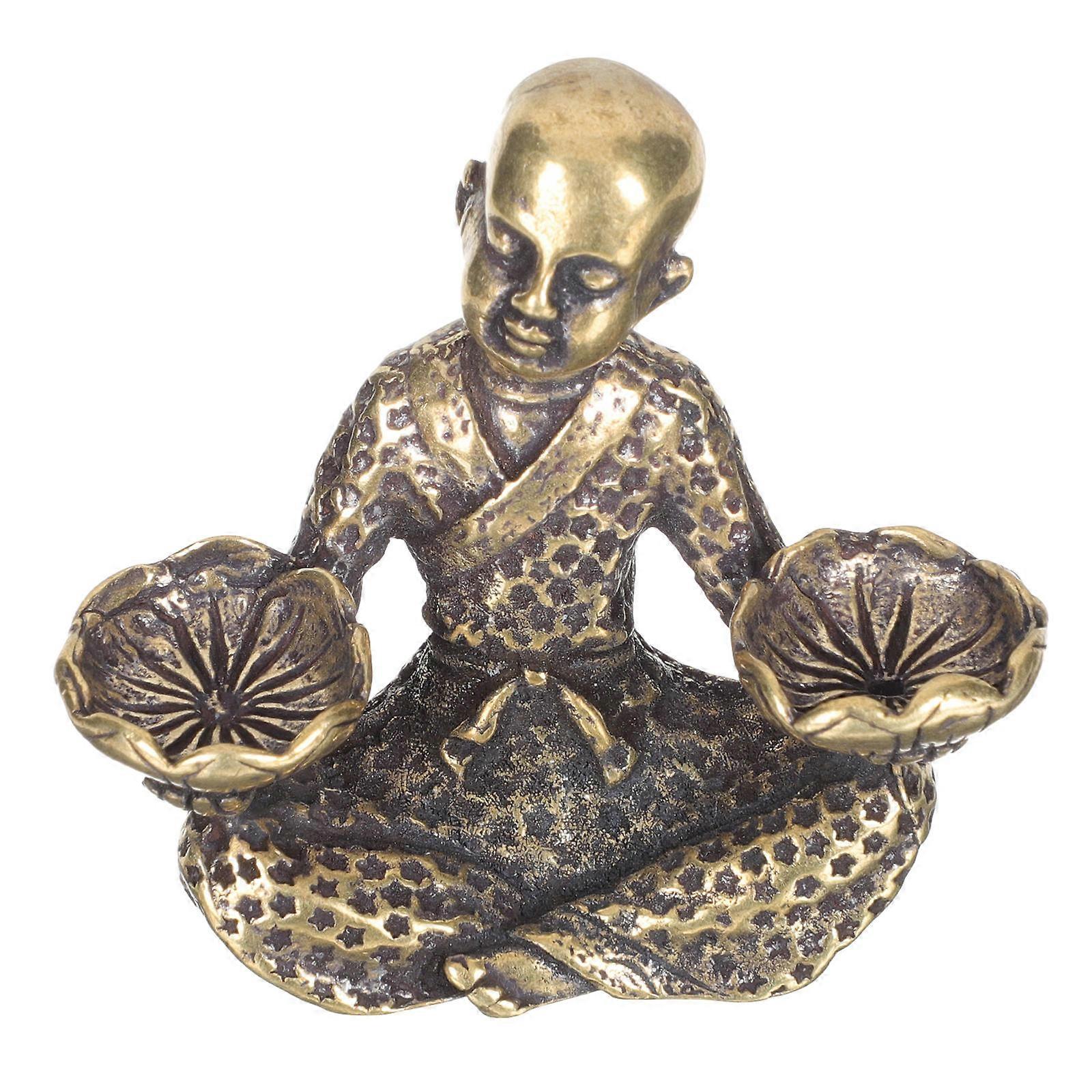 Retro Monk Statue Candle Holder, Unique Copper Desktop Decor for Home Decoration, Distinctive Buddhist Ornament for Friends