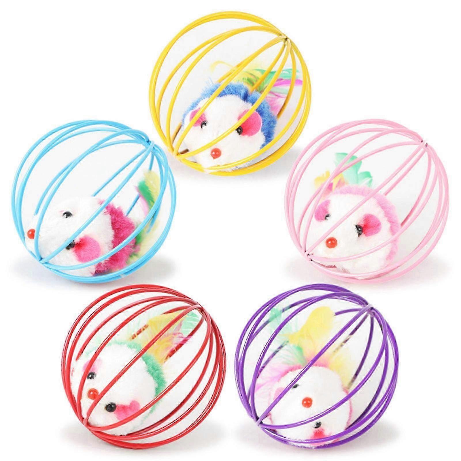 Real Feather Tail Painted Toy Mouse for Cage Play - Interactive Cage Toy for Mice and Small Pets