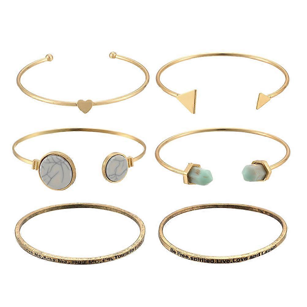 Golden Stackable Cuff Bangle Bracelet Set For Women Casual Wear With Open Cuff Design 6Pcs