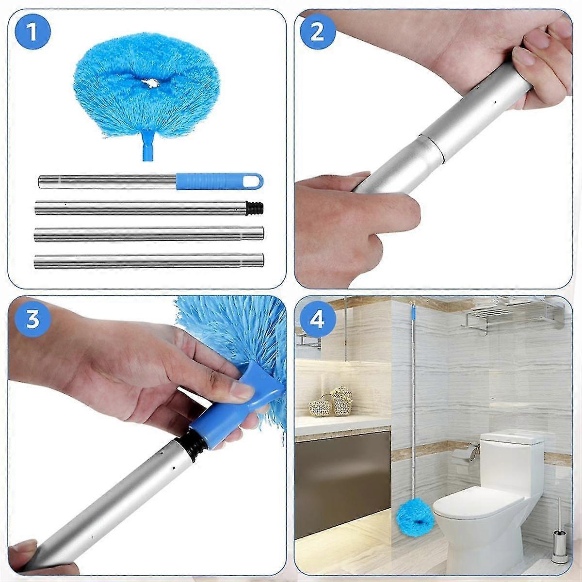Ceiling Fan Cleaner Duster Telescopic Handle with Removable Cleaning Reusable Microfiber Ceiling Fan Blade ABlue Silver SZRH A-SD