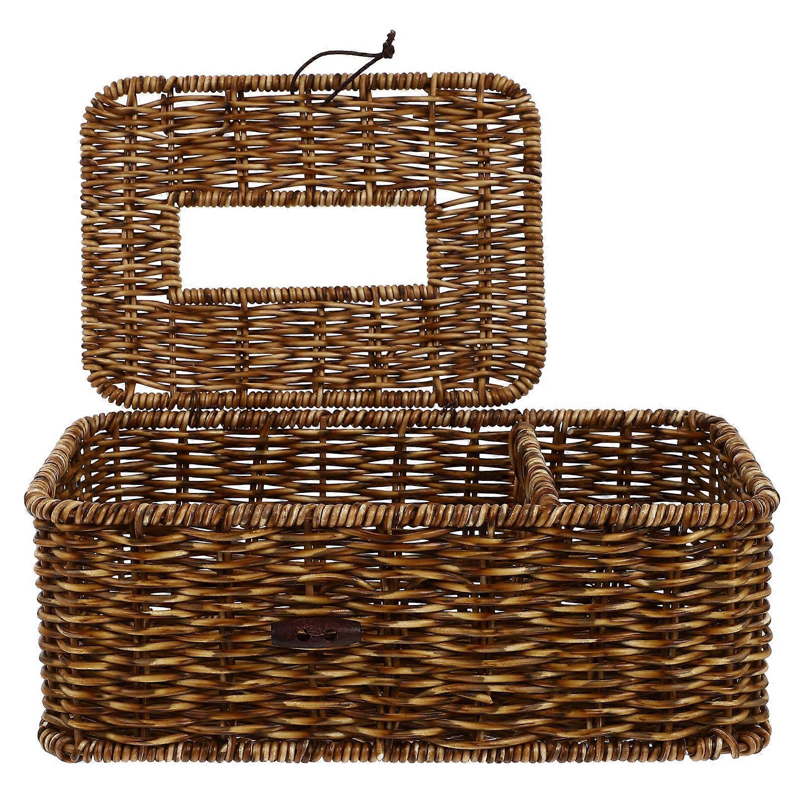 Functional Tissue Box, Stylish Weaving-Inspired Plastic Organizer for Desk