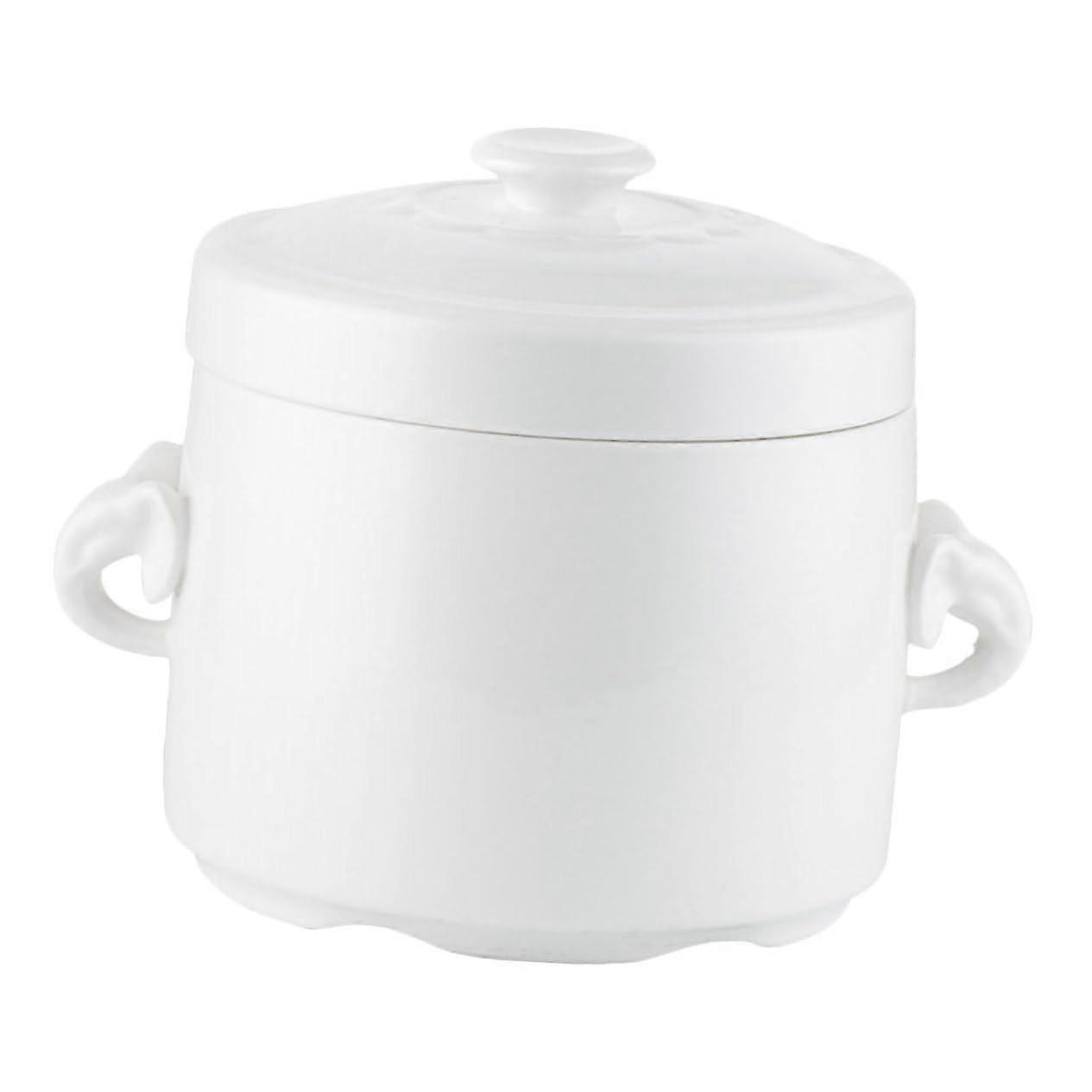Pot Cookware Ceramic Steam Bowl with Lid, Elephant Ear Design Casserole Pot for Soup and Bird Nest, 2.5L Capacity