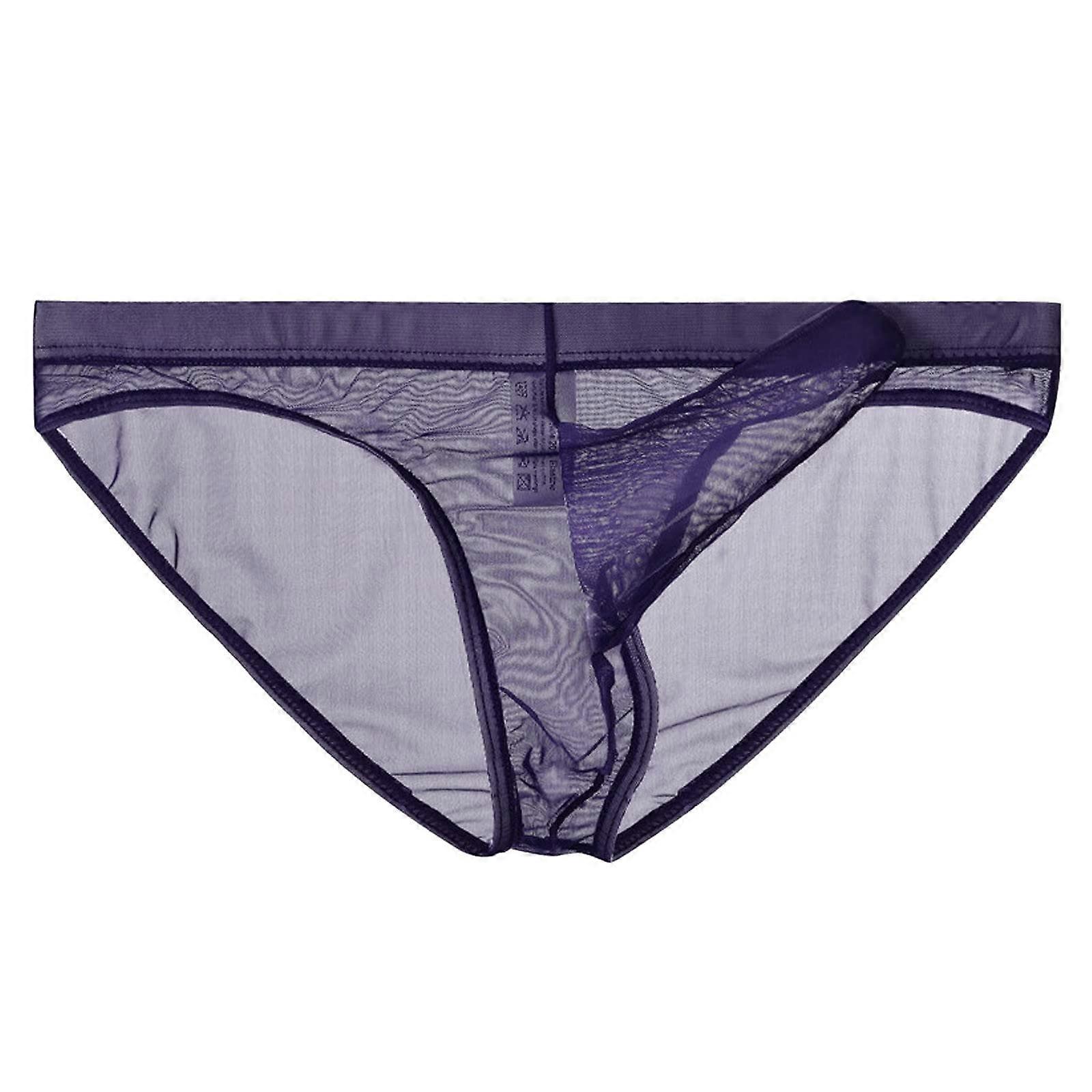 Transparent Men's Tanga, Thin Mesh Sexy Underwear, Purple String for Christmas, Size M