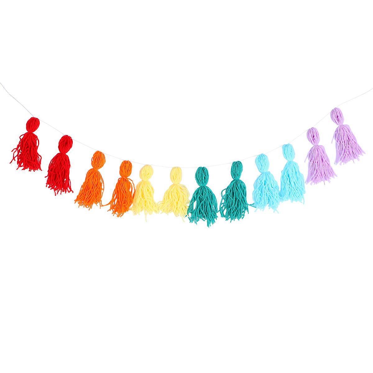 Colorful Woolen Yarn Banner for Kid's Room Decoration Lightweight Multi Color Tassel String