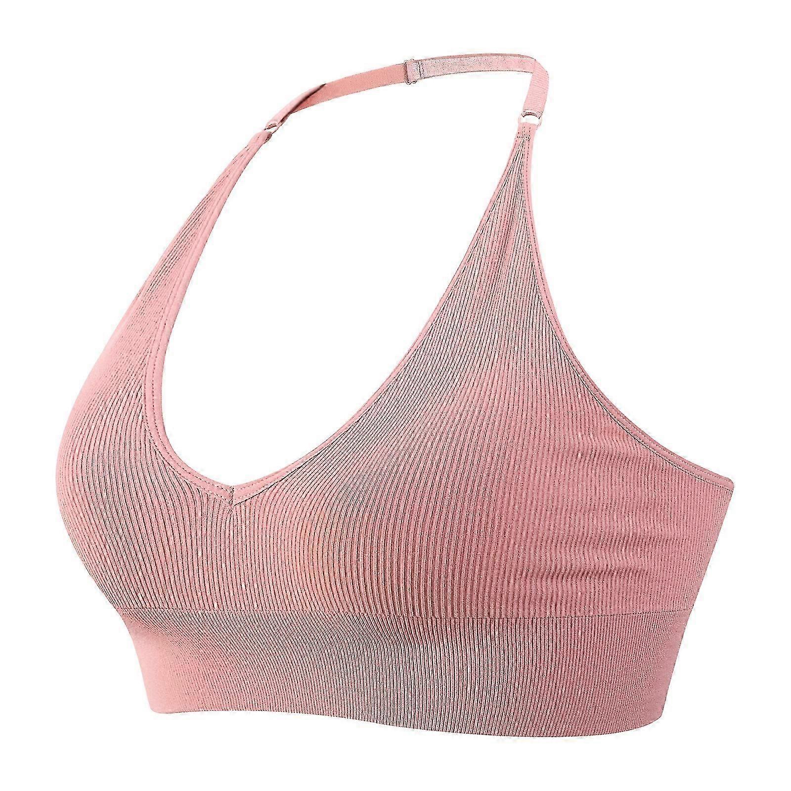 女性ホルターブラスポーツブラトップワイヤレスシームレスパッド入りバックレスブラレットディープVネックスポーツビスチェ調節可能なストラップ付き