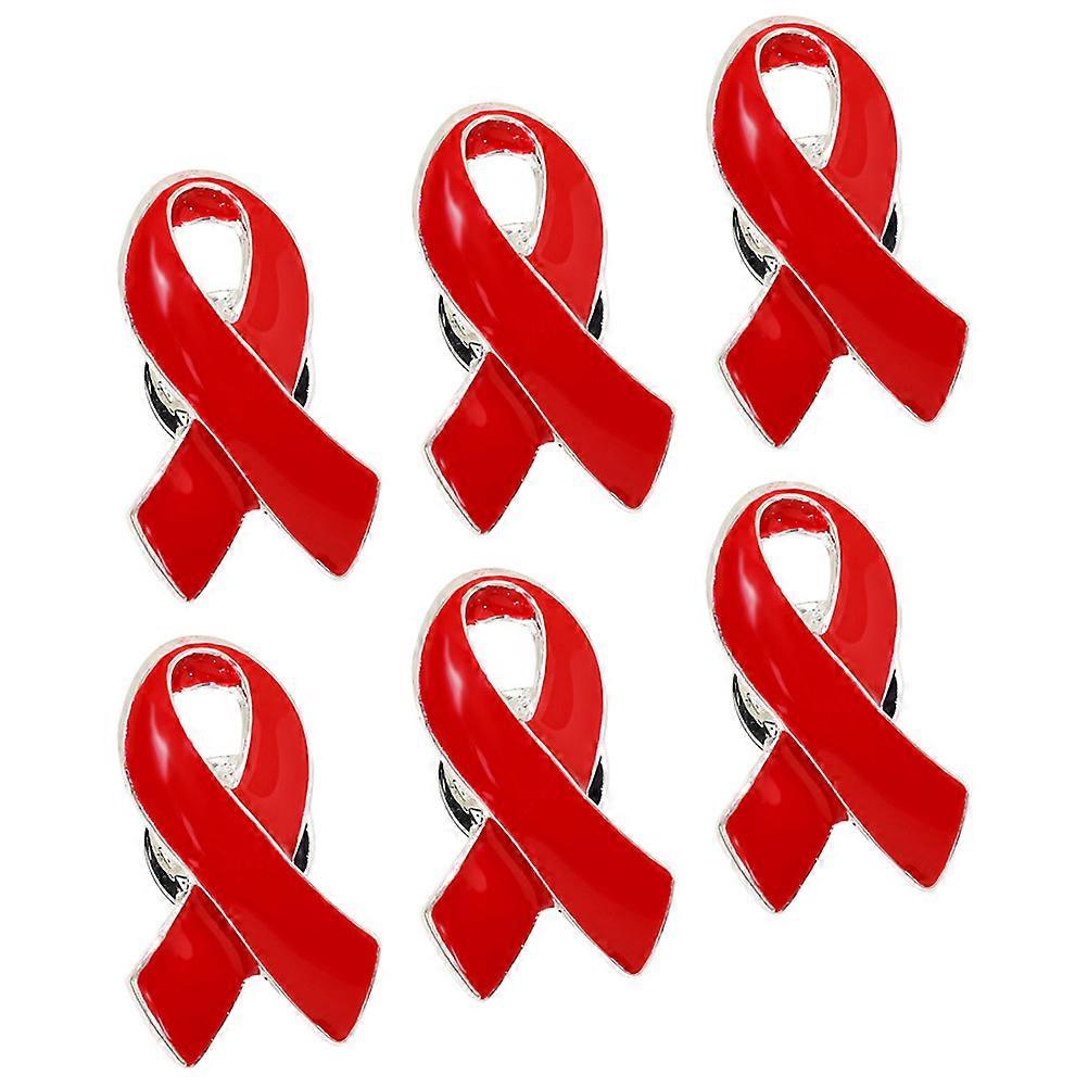 Red Ribbon Brooch Pin 6Pcs For Awareness Campaigns Made Of Zinc Alloy In Red Color To Support