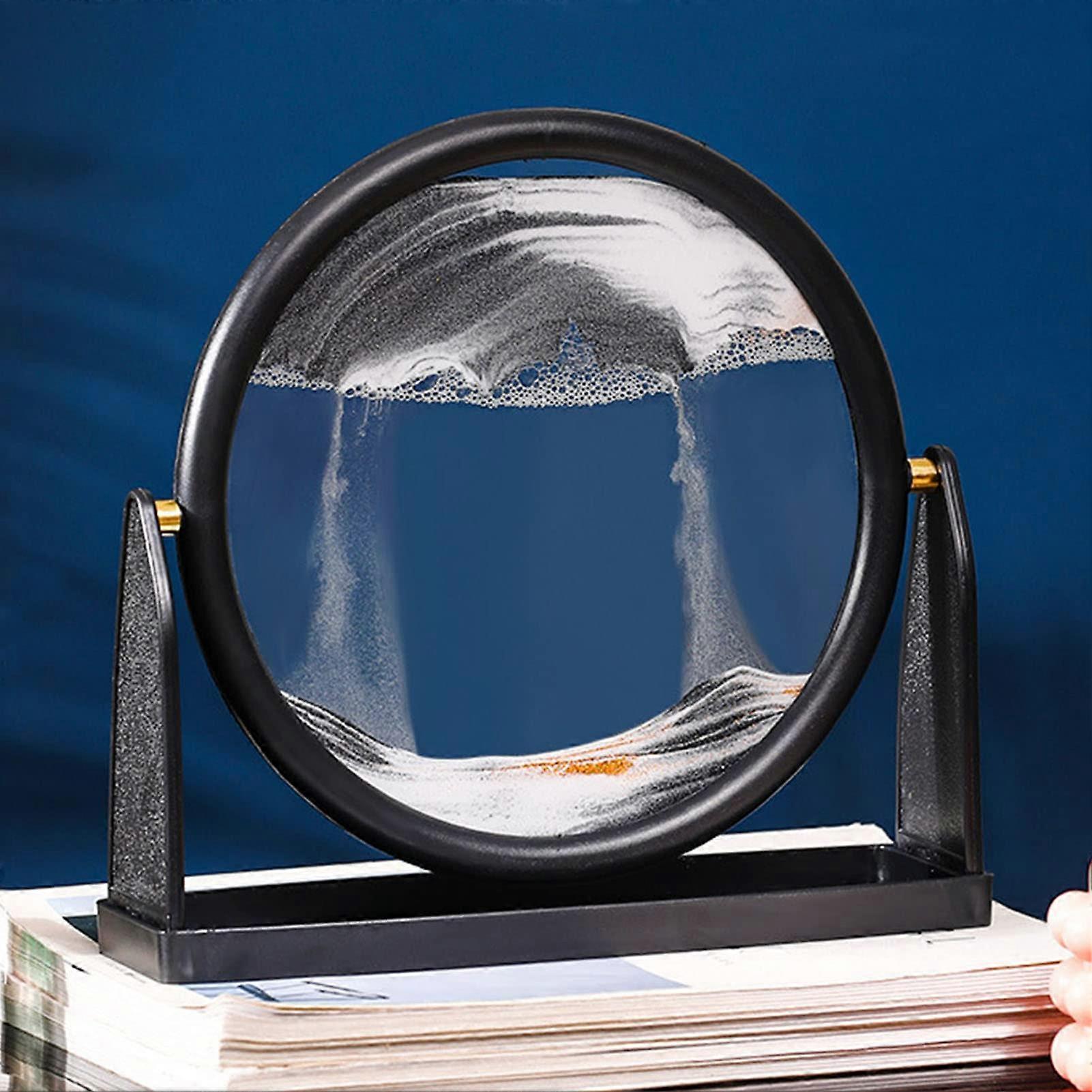 Sand Pictures for Rotating 3D Sandscape Art, Quicksand Painting in Black with Round Glass Stand for Adults and Children