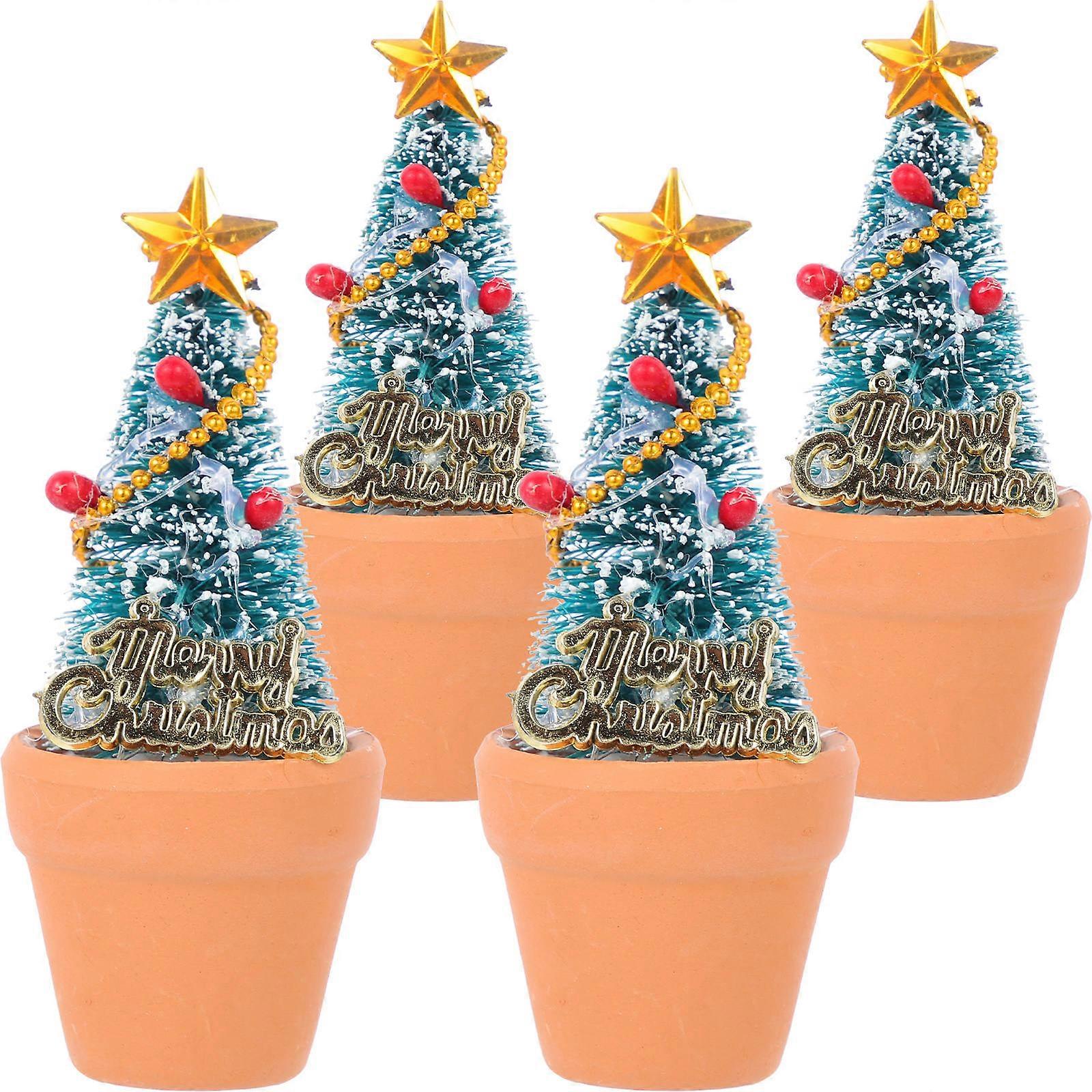 Dollhouse Miniature Tree 4Pcs Xmas Tree Decor Desktop Ornament Resin Ceramic Pp