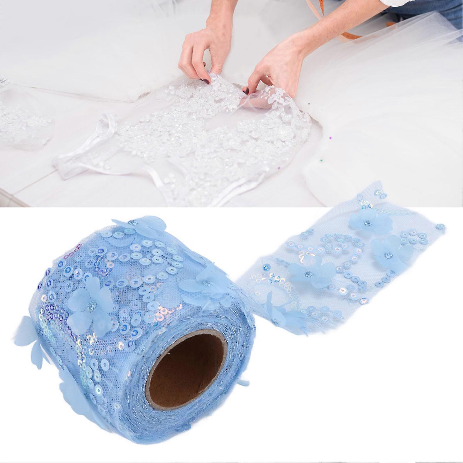Tulle Fabric DIY Craft Abrasion Resistance Little Flash Portable Polyester Sequined Tulle Roll 6cmLight Blue 