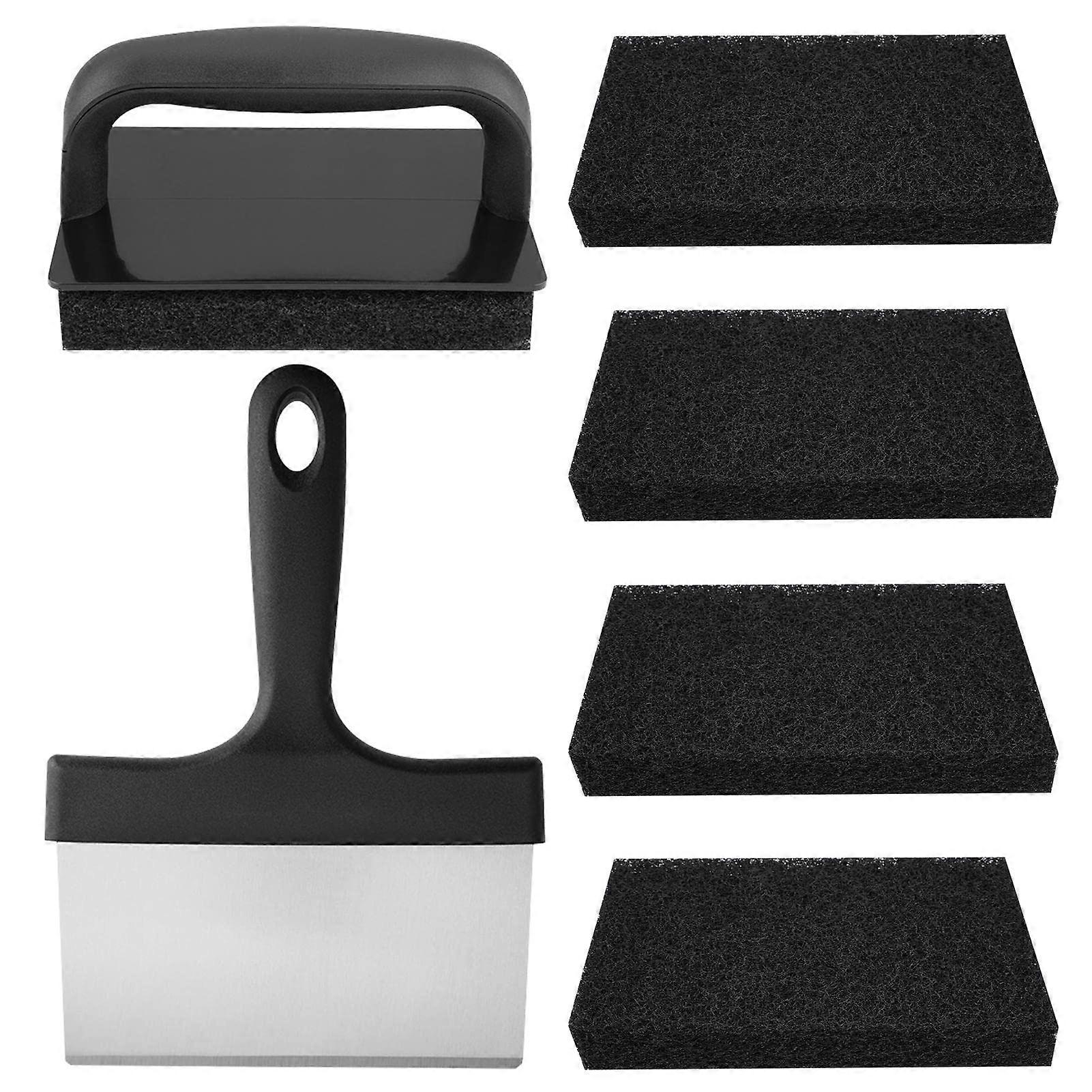 7pcs Griddle Cleaning Kit, Scraper, 5 Sponge Pads  Handle for BBQ Cookware