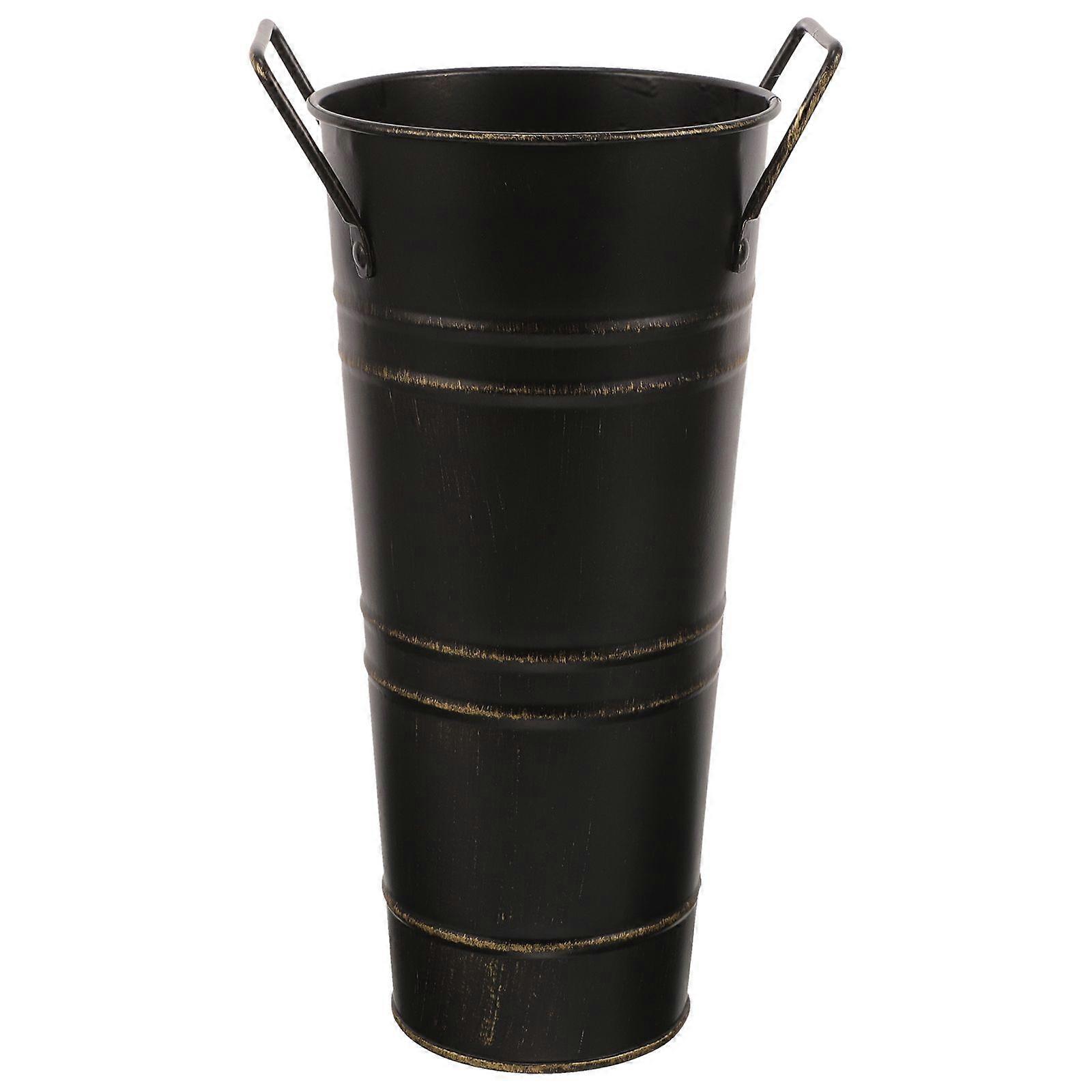 Iron Planter Desktop Flower Pot Flower Bucket Vase with Handles Flower Barrel Planter Plant Container for Balcony Fence Garden