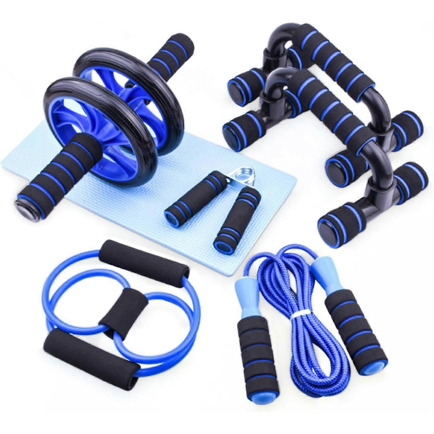 Complete Abdominal Wheel Kit + Pump Handle + Jump Rope + Figure 8 Exercise Rope + Hand Gripper + Knee Mat for Fitness and Bodybuilding Exercises