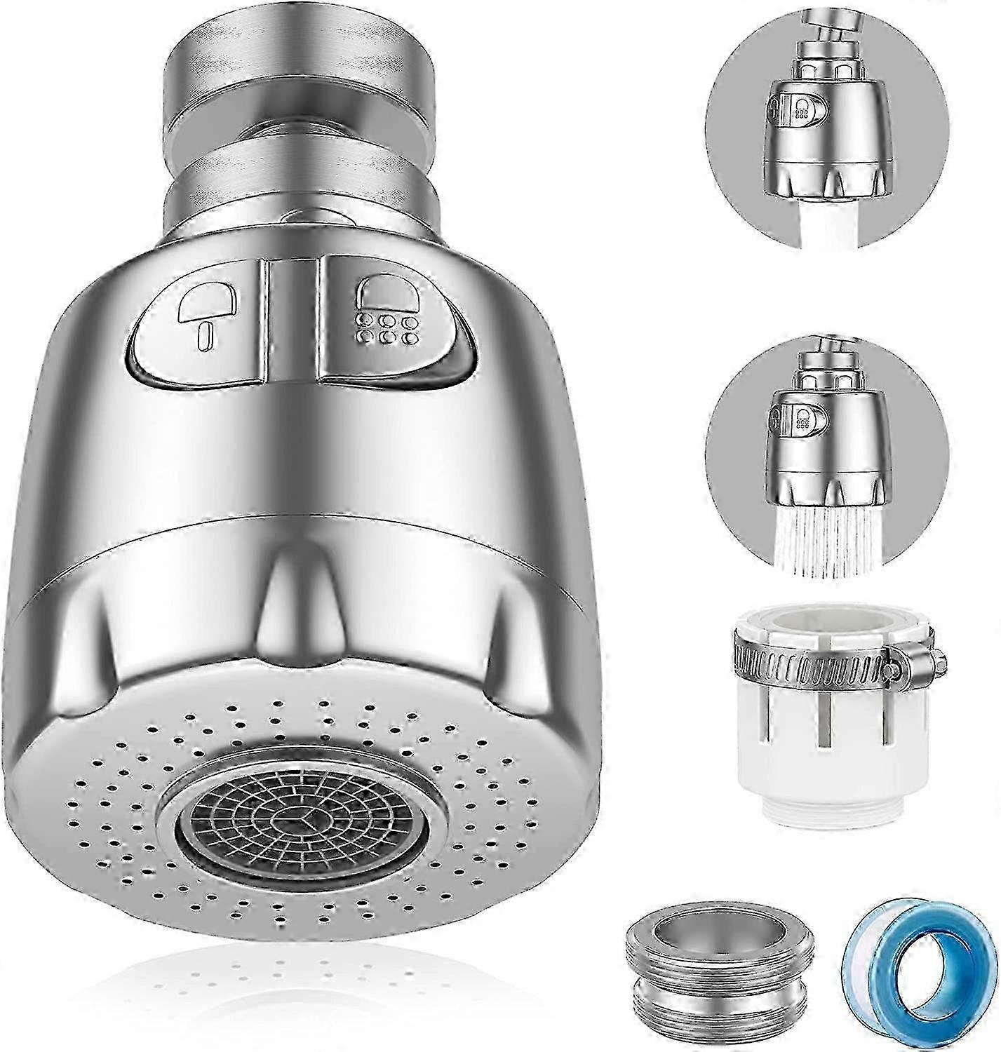 Faucet Aerator, 360 Swivel Faucet Aerator, Water Saving Faucet Filter Regulator Spray Head Nozzle for Kitchen Bathroom, 2 Modes, Silver