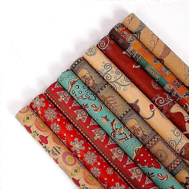 27-Pack Recyclable Kraft Christmas Wrap with 9 Styles in 70x50cm Folded Sheets