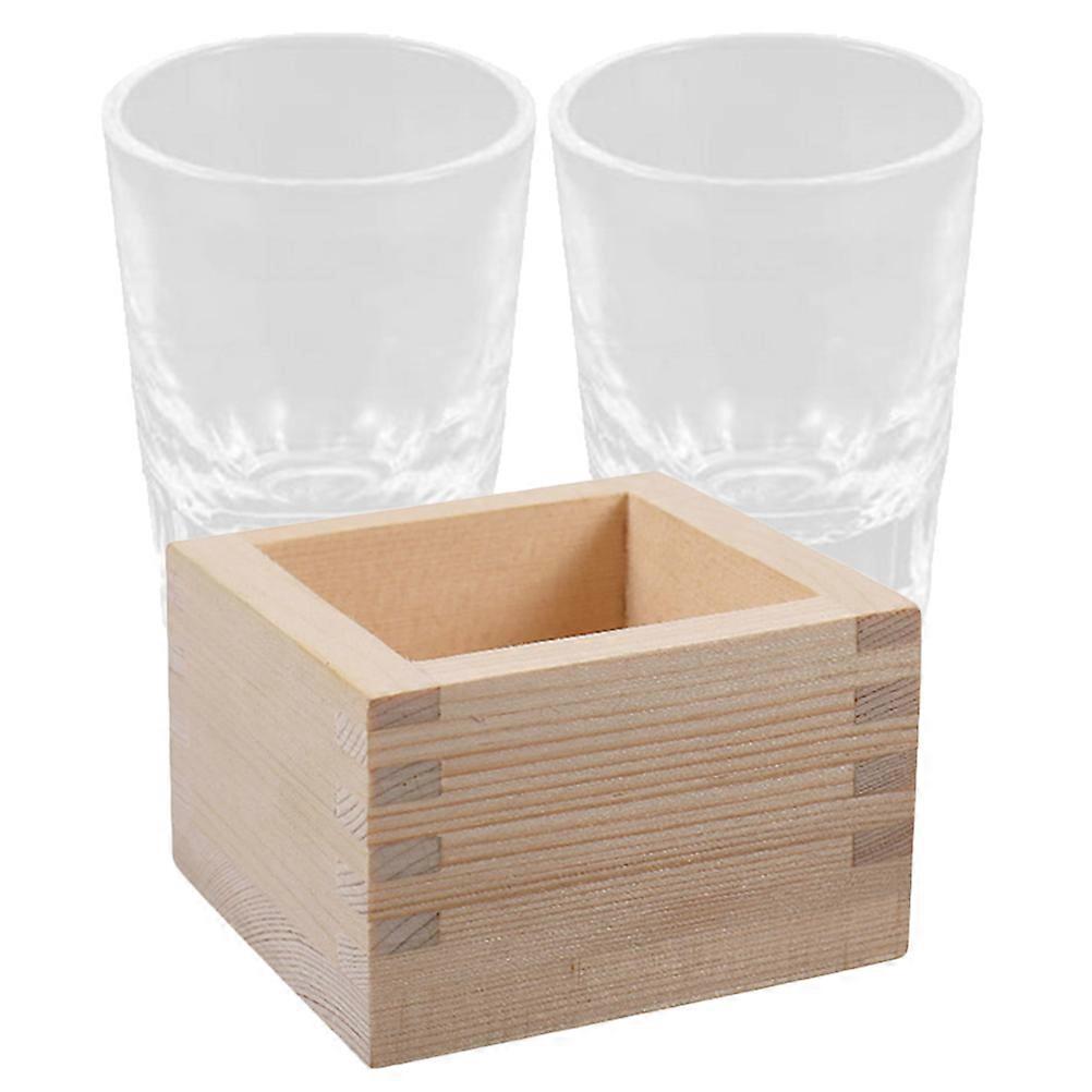 Japanese Style Glass Sake Cup with Wooden Box – Traditional Transparent Saki Glassware, Dishwasher Safe for Home Bar and Party Use