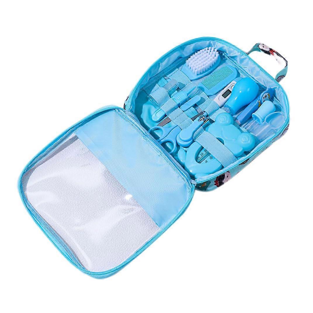 Baby Healthcare and Grooming Kit 13-Pcs Set Style A Blue Nasal Aspirator Nail Clippers Hairbrush for Newborn Care