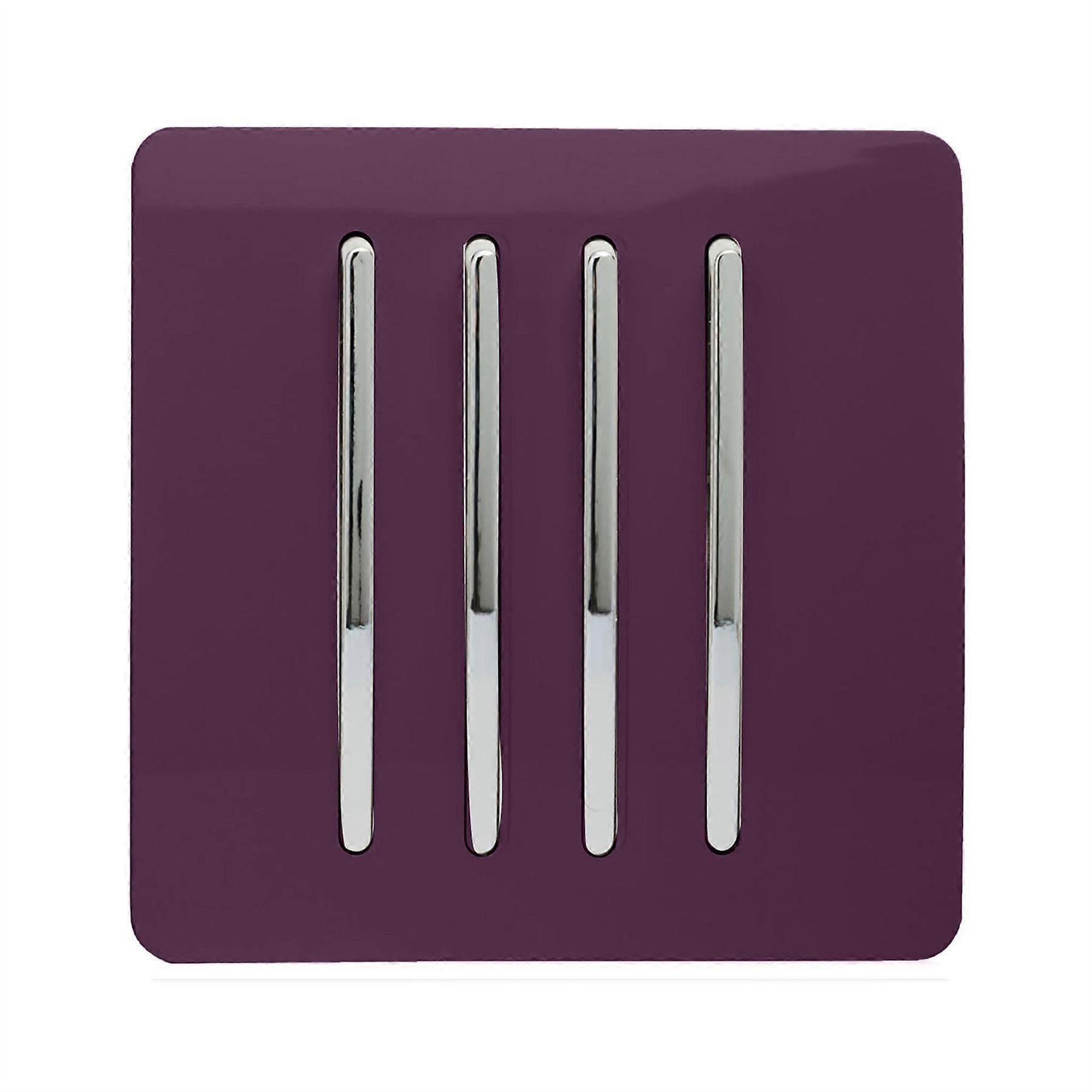 Trendi 4 Gang 2 Way Artistic Modern Glossy 10 Amp Rocker Tactile Light Switch Plum