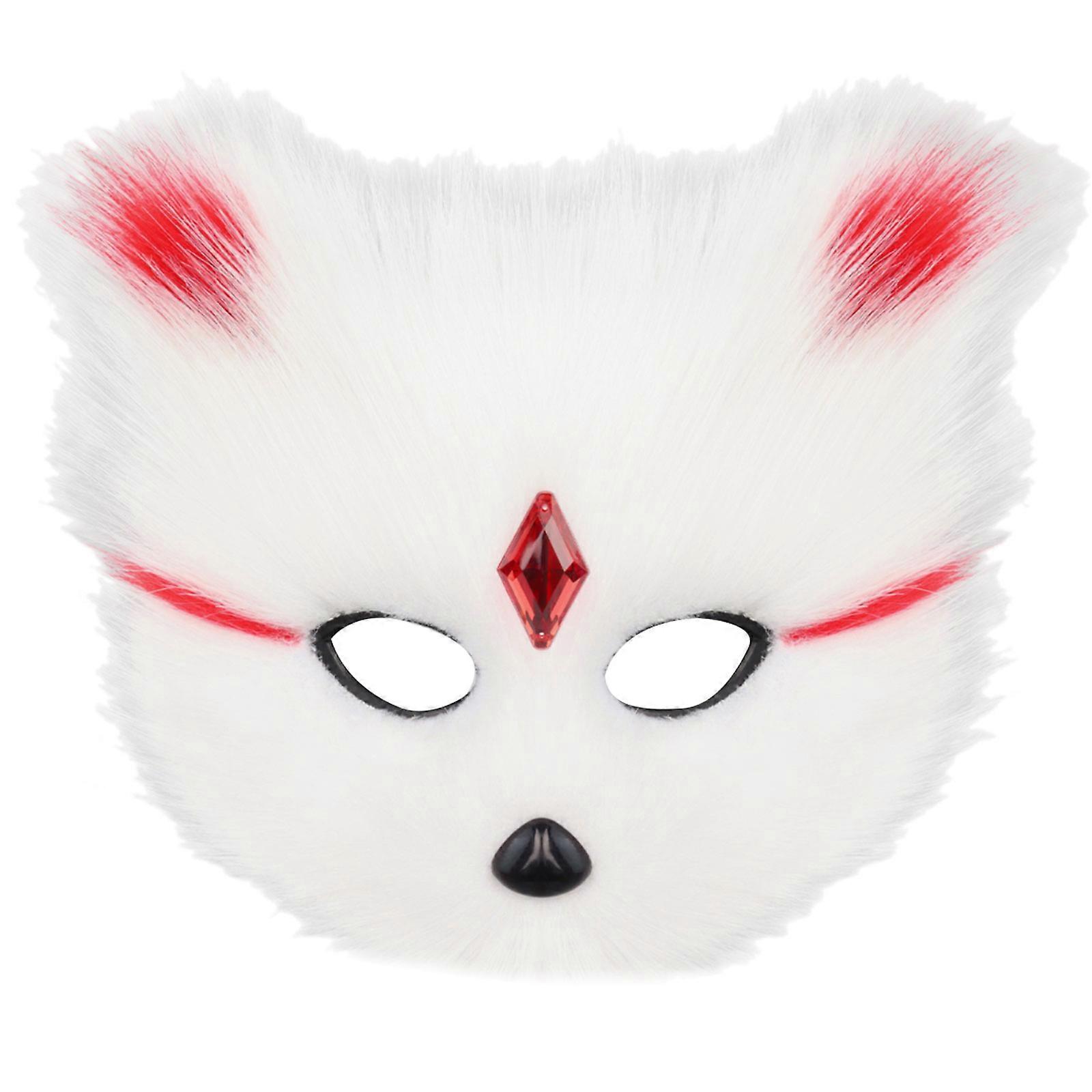 Elegant Cats Foxes Mask Soft Plush Breathable Design Costume Accessories For Themed Parties And Event White and red