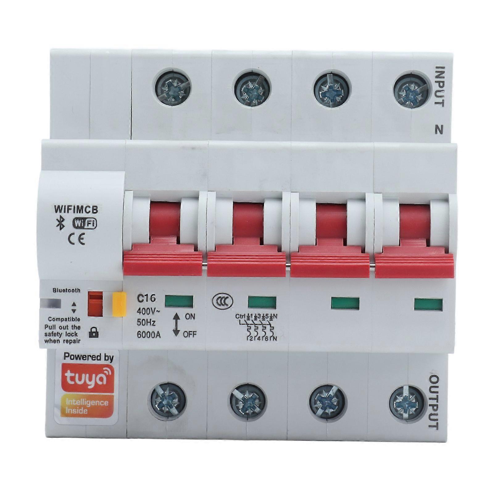 Circuit Breaker Smart WiFi Bluetooth 4P Remote Switch AC 400V with Safety Lock for Home16A