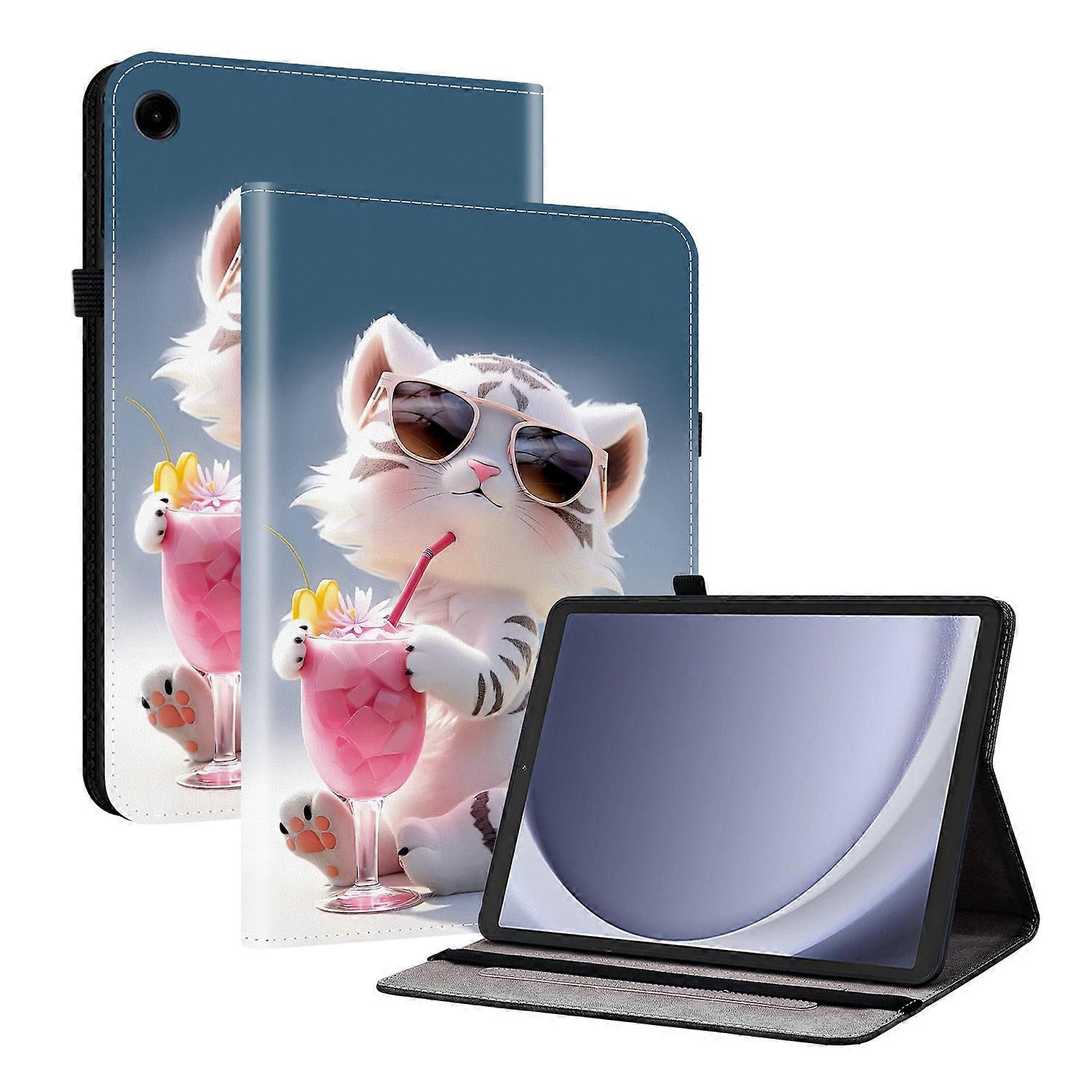 TKdaddy For Samsung Galaxy Tab A11 Leather Case Pattern Printed Stand Tablet Cover with Card Slots Cartoon Tiger