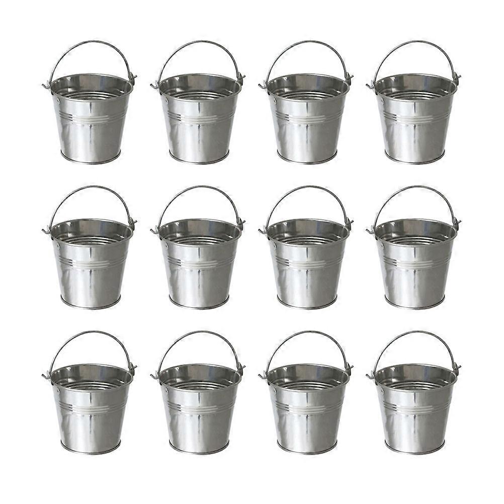 12Pcs Round Tin Plate Metal Buckets For Use Outdoor Picnic 10.5X7.2X10.5Cm Silver