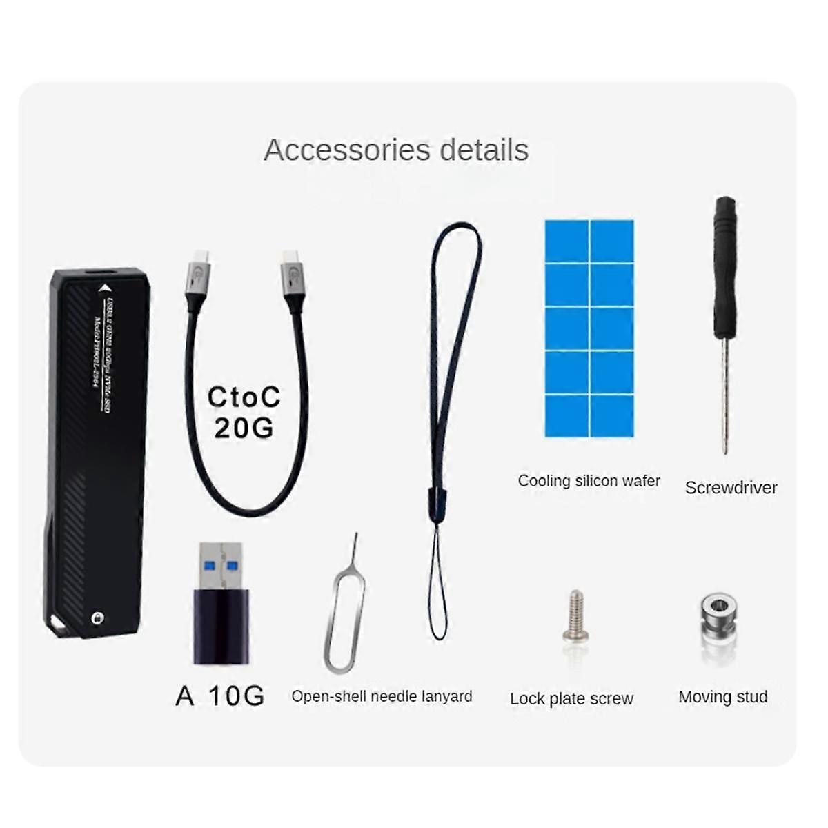 M.2 NVMe SSD Enclosure 20Gbps USB 3.0 Type C PCIe External Case USB3 M2 Storage Box Cover Solid Sta