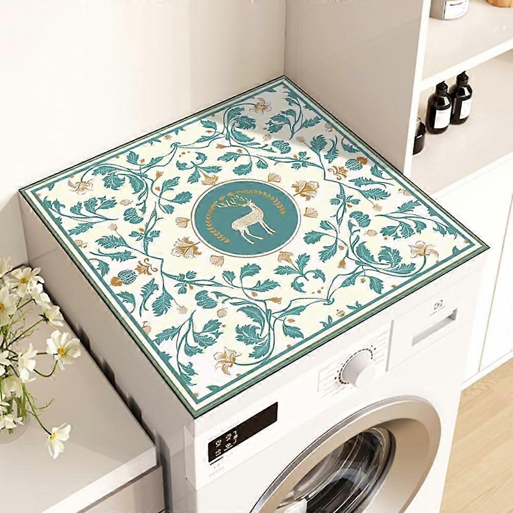 Washer and Dryer Top Protector Mat, 3D Plants Design, Diatomaceous Absorbent Mat, Green Leaf Pattern, 40x40 Cm
