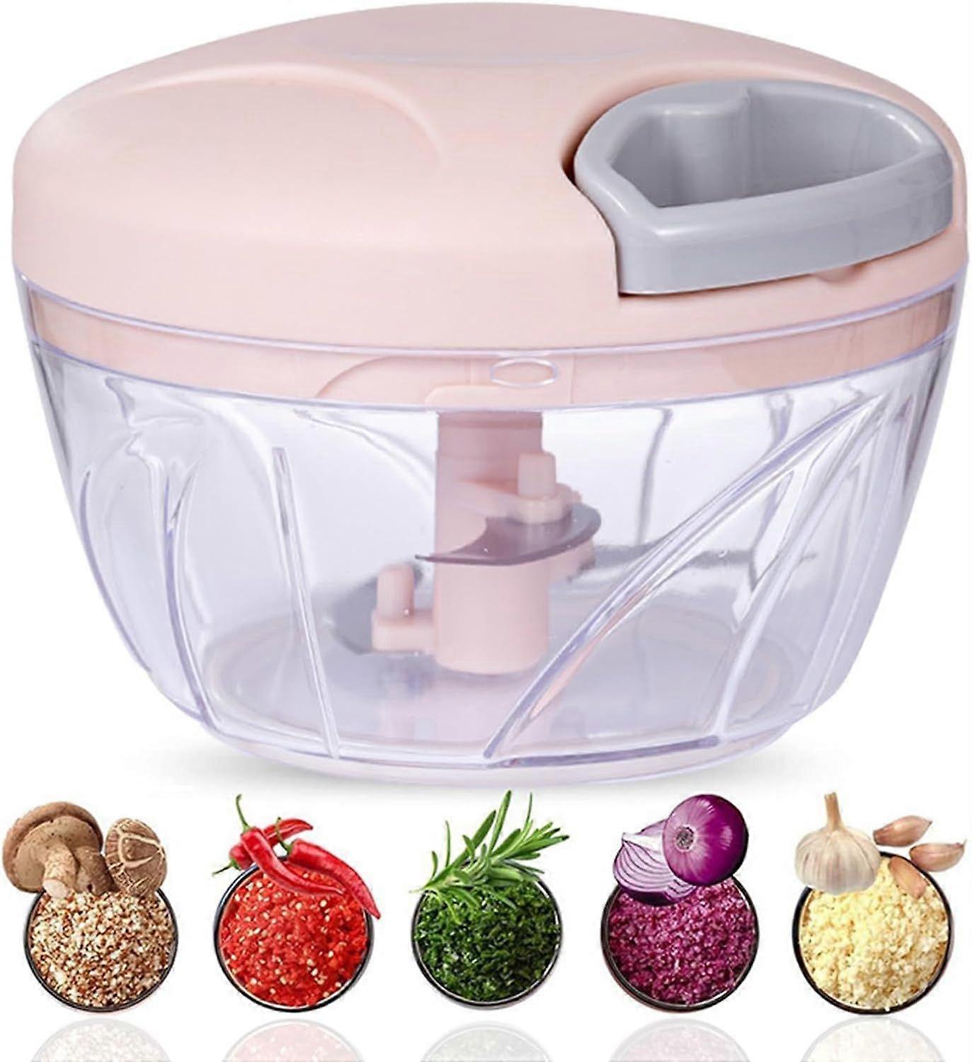 500 ml Onion Chopper Manual Onion Chopper Manual Drawstring Design Transparent for Cutting Onions, Garlic, Fruit and Vegetables(Pink)