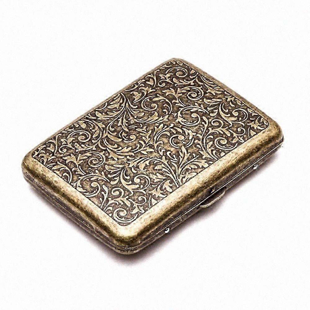 Retro Metal Cigarette Case with Double Spring Clips, Holds 20 Cigarettes, Golden Finish