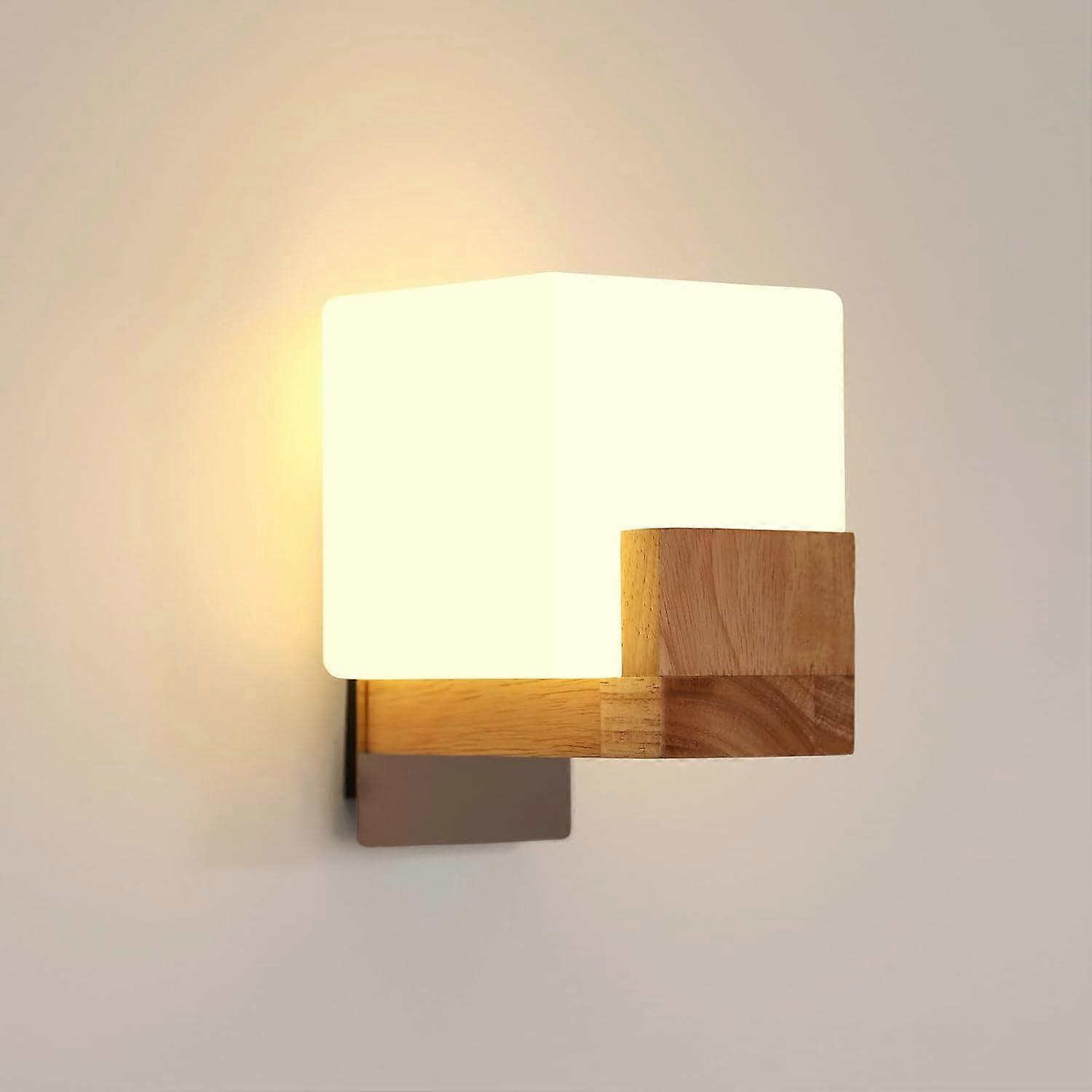Indoor Wooden Wall Light, G9 Modern Wall Lamp Square,Wall Lighting Fixtures 3000K/4500K/6500K for Hallway Stairs