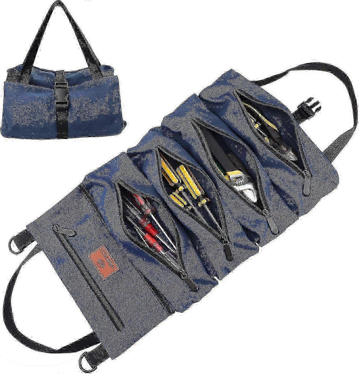 Roll Up Wrench Tool Bag - Canvas - Blue