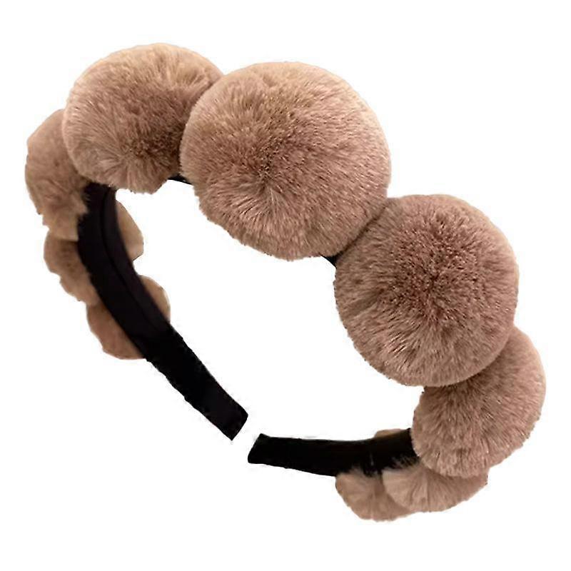 Plush Pom Pom Headband Versatile Maillard Color Fashionable Soft Comfortable