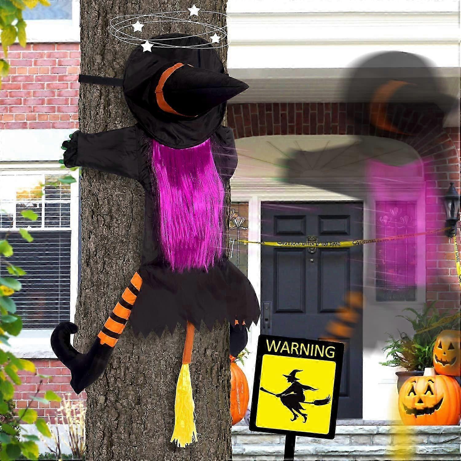 Y- STOP Crashing Witch Decor, Halloween Decorations Clearance Outdoor Witch Props Ornaments, Hanging into Tree Halloween Decor Props