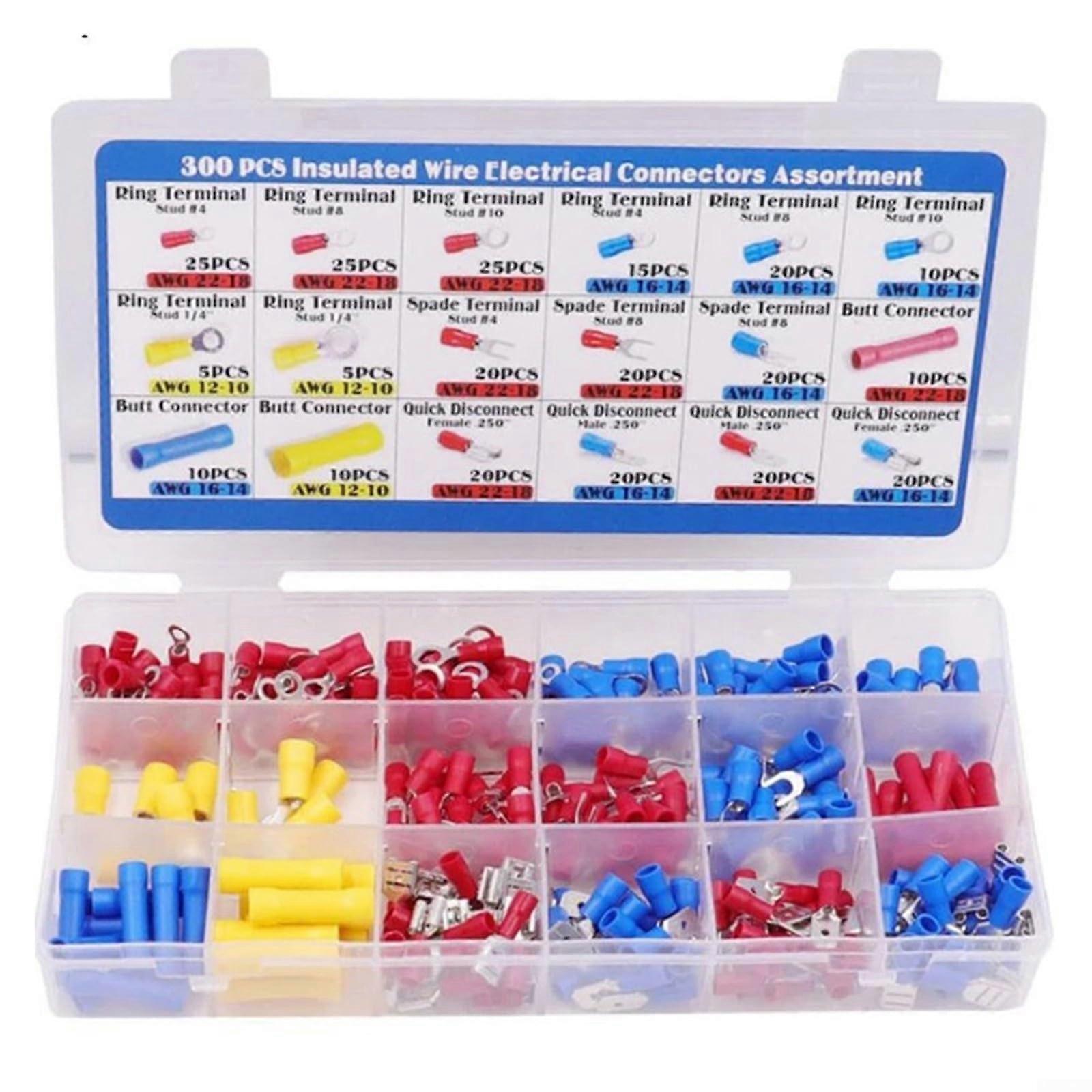 Forked Spade Terminals Round, 300Piece Set, Easy Handling, Reliable Conductivity, MultiFunction